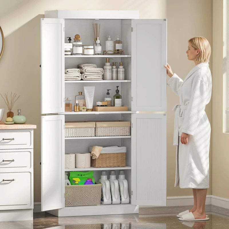 72.5" Freestanding Kitchen Pantry Cabinet with 4 Doors, White