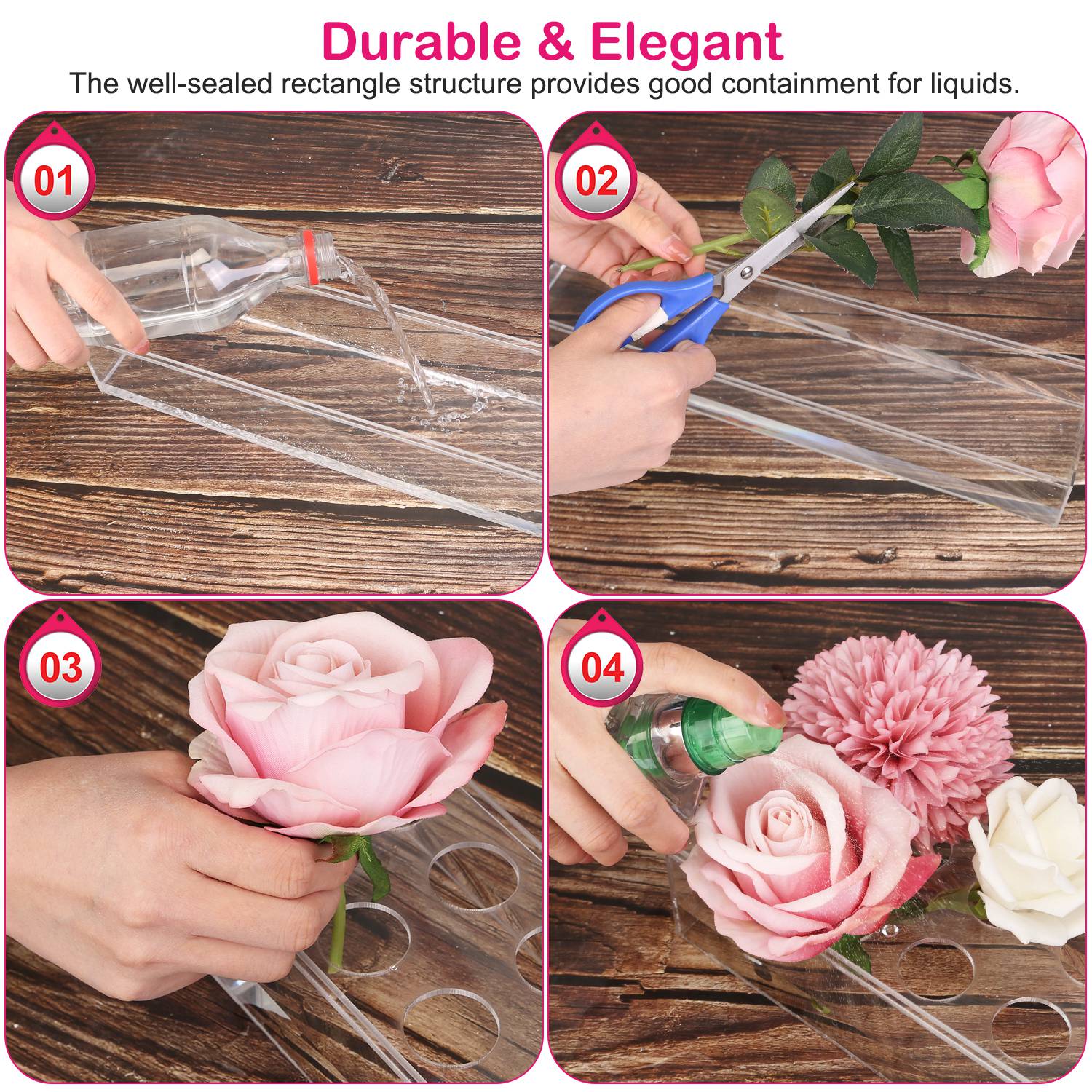 Clear Acrylic Flower Vase Rectangular Floral Centerpiece for Table Decoration Modern Flower Holder for Mother’s Day Valentine’s Day Wedding Party 18 H