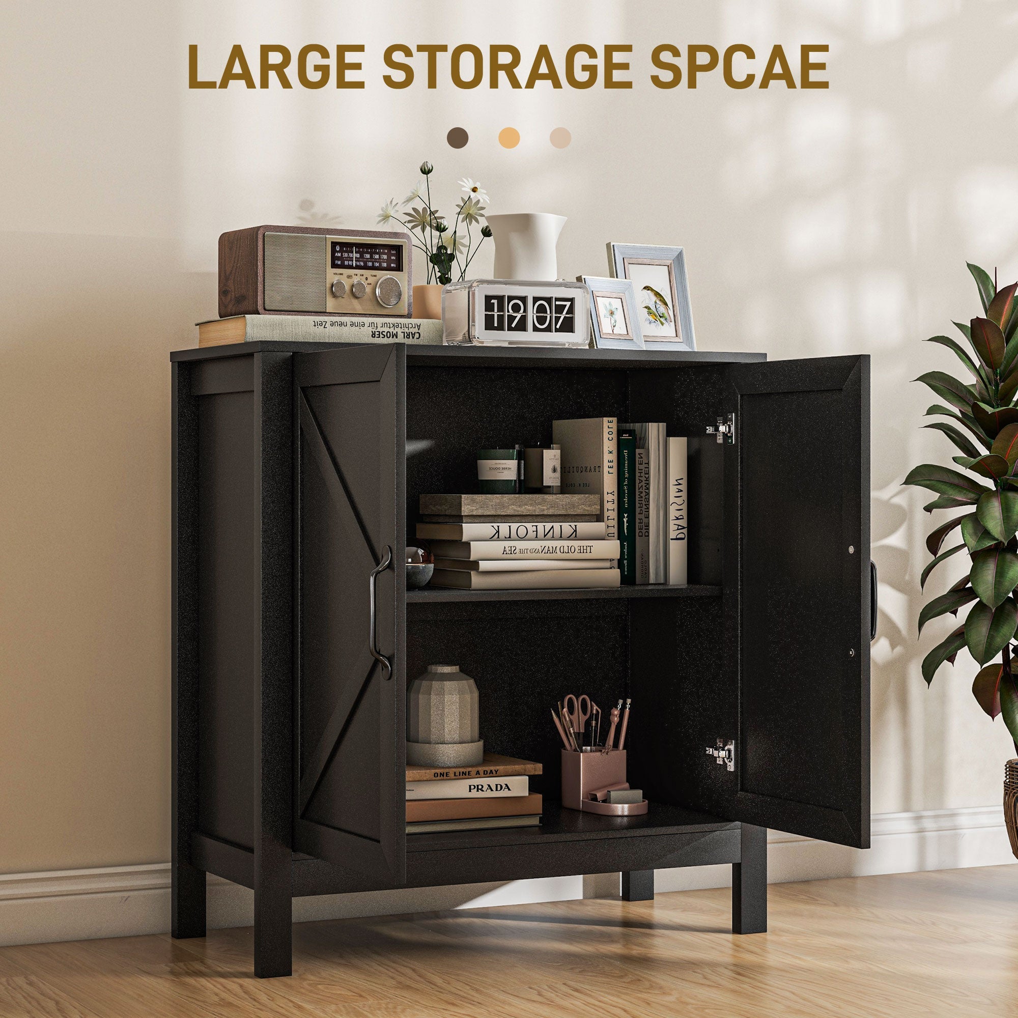 HOMCOM Sideboard Buffet Kitchen Pantry Cabinet Barn Door Adjustable Shelves Storage Pantry Black Oak