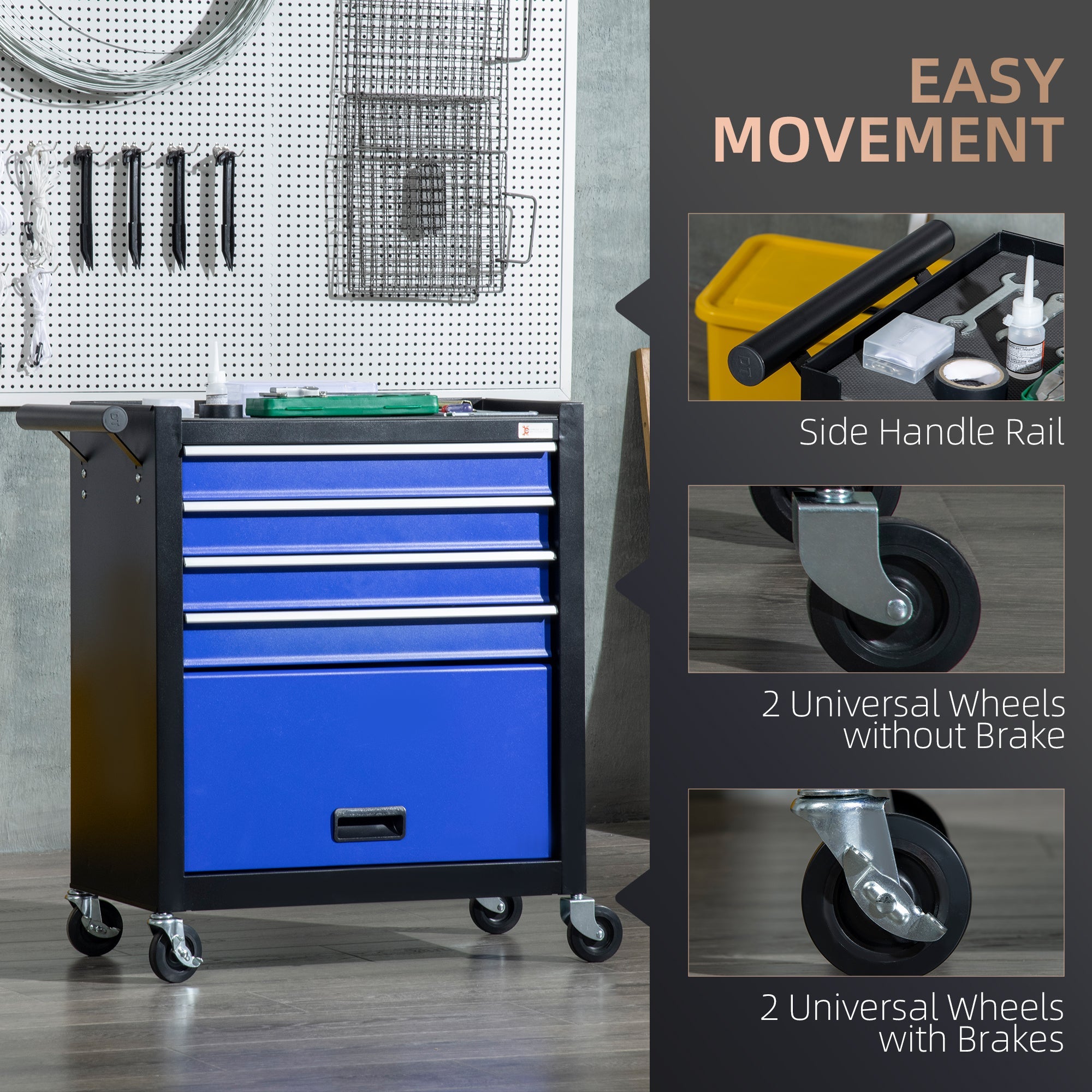 DURHAND 4-Drawer Tool Chest on Wheels, Rolling Tool Box and Storage Cabinet, Portable Tool Organizer