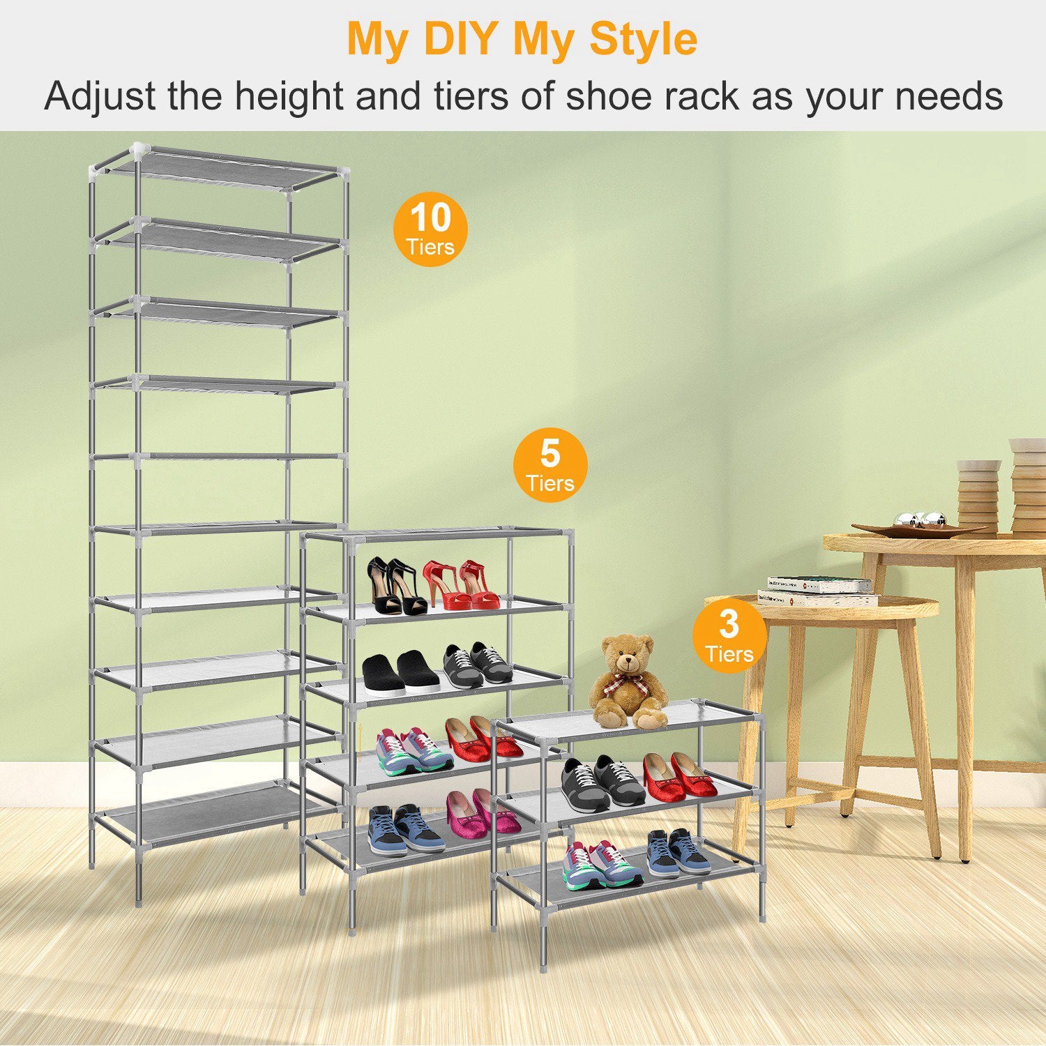 10 Tiers Shoes Rack Shelves 27 Pairs Shoes Storage Organizer Stand Non-Woven Fabric Detachable Shoes Tower Stackable Shoes Storage Rack for Entryway