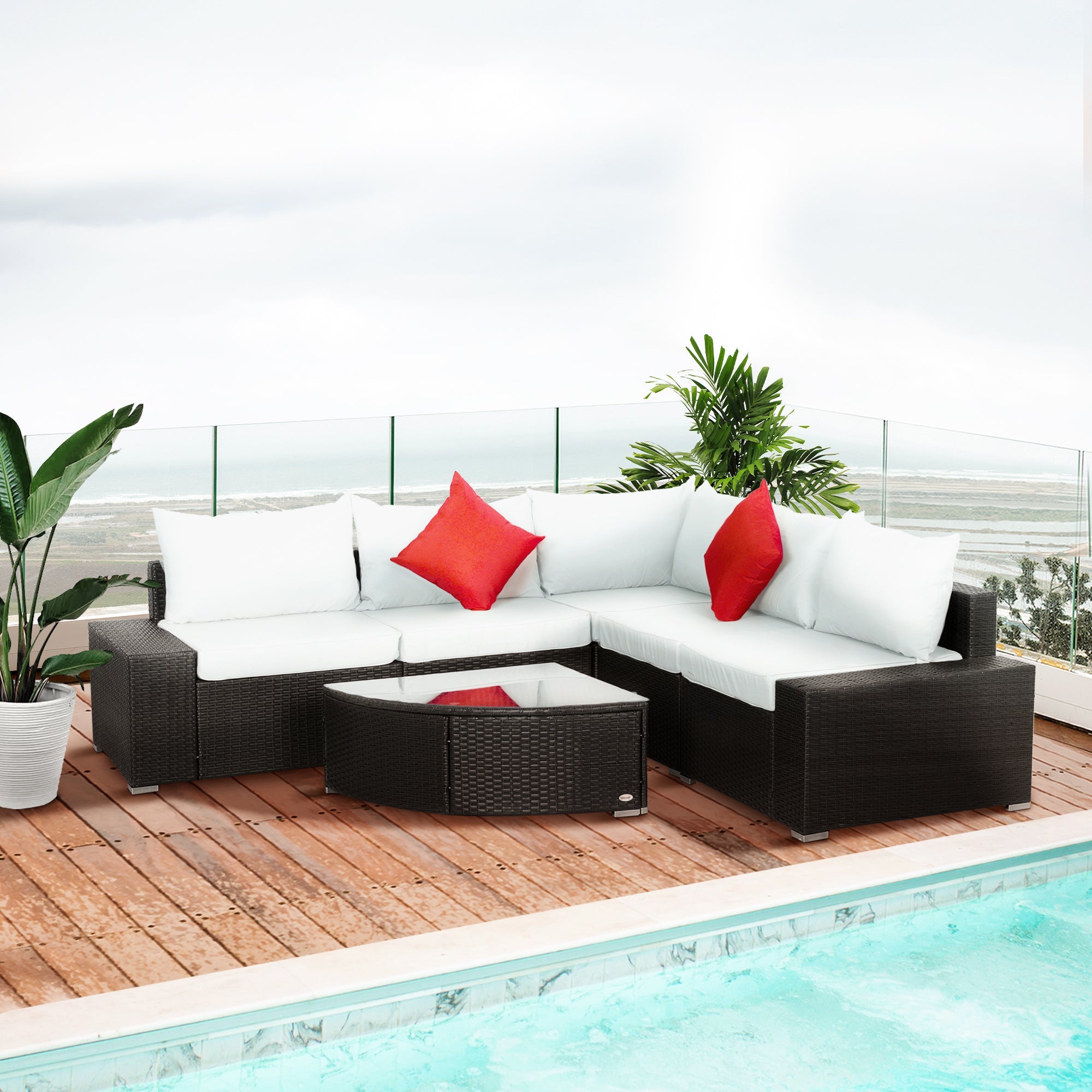 Outsunny 6-Piece Outdoor Wicker Sectional, All-Weather Rattan Sofa Set with Coffee Table for Garden Lounging