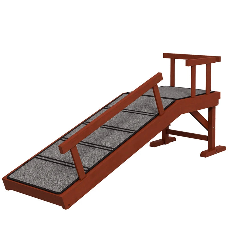 Wooden Dog Ramp for Large Dogs, 49" Long, with Non-slip Rug, Removable Guardrails for Couch, Bed, Brown
