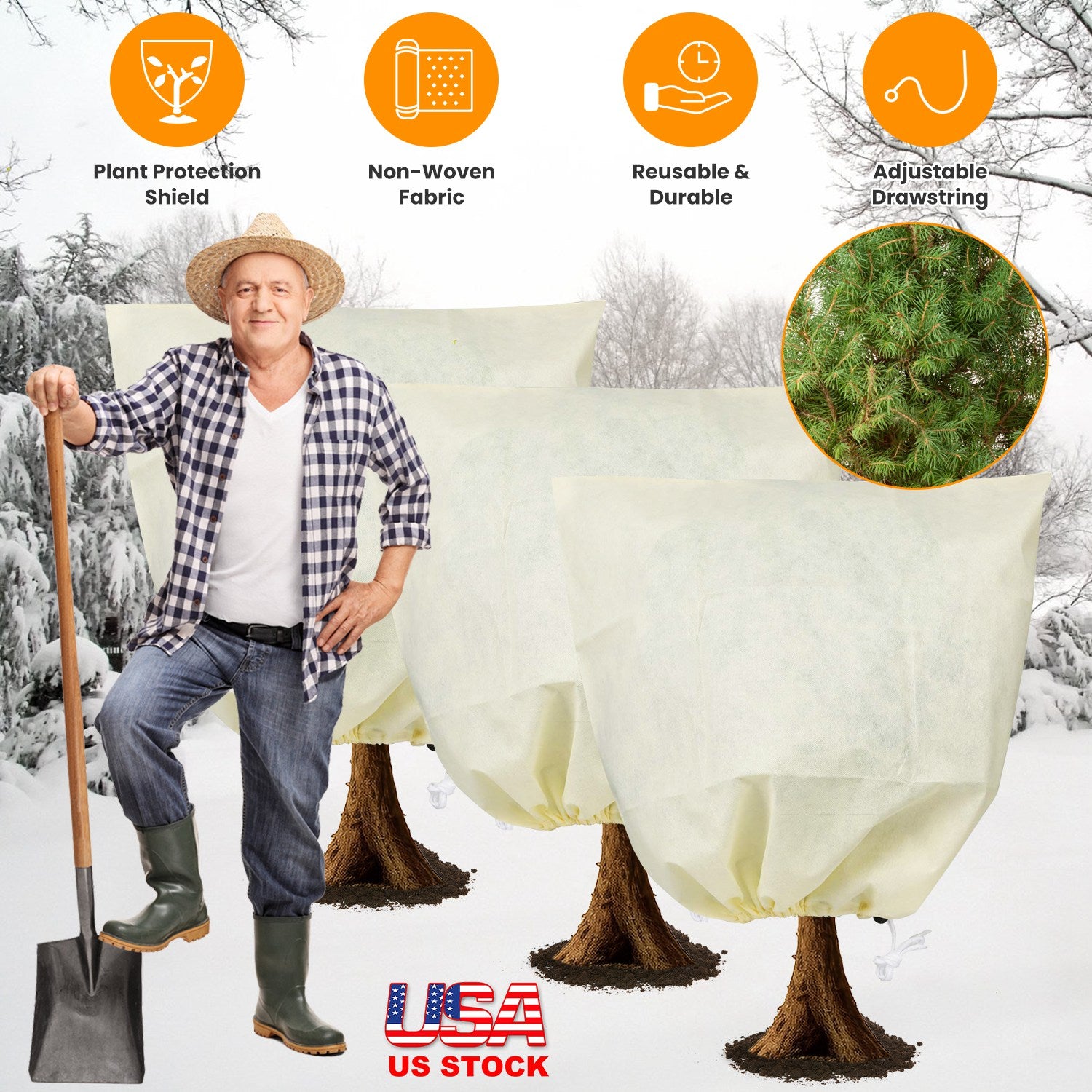 3Pcs Winter Plant Cover Bags with Drawstring 32.67x43.3in Plant Freeze Protector Reusable Non-Woven Plant Frost Blanket for Outdoor Garden Plants