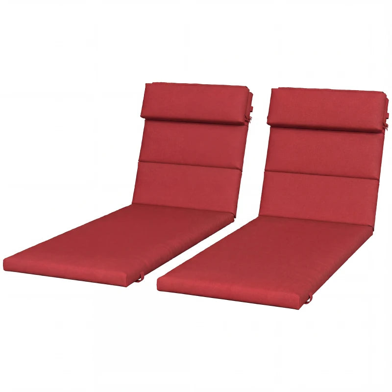 Patio Chaise Lounge Chair Cushions Replacement Sun Lounger Pads with Headrest and Ties, Set of 2, Wine Red