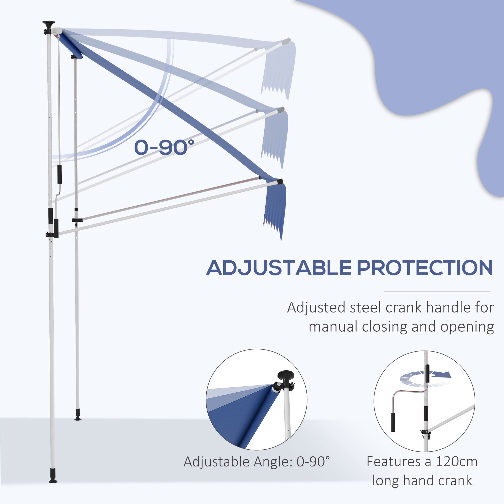 Outsunny Retractable Serenity: Manual Awning for Patio, Deck, Window, Door, 6.6'x5' Dark Blue Canopy, UV & Water Resistant