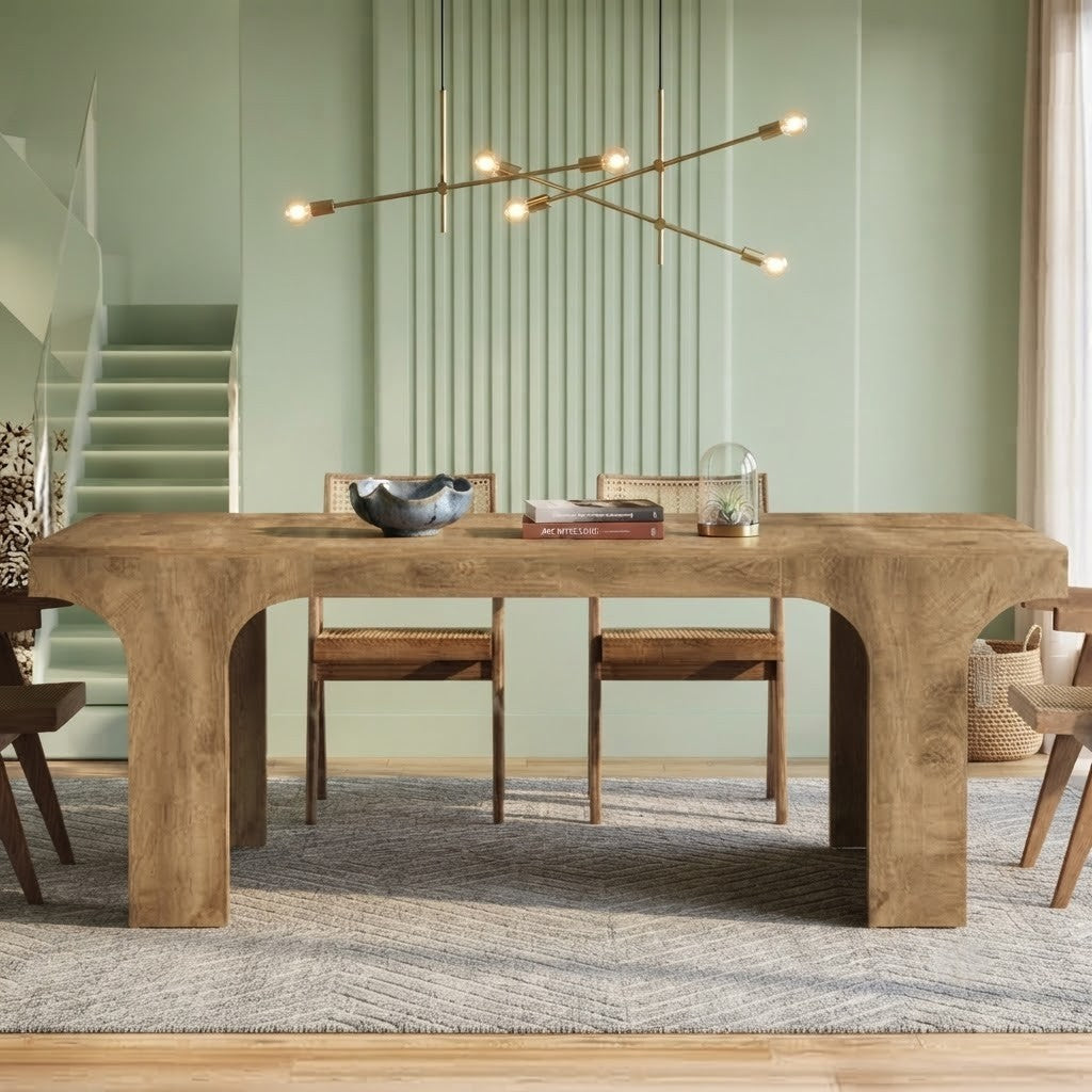 70.87" Farmhouse Dining Table, Rectangular Kitchen Table for 6-8 People, Rustic Wood Dining Table with Sled-Style Legs
