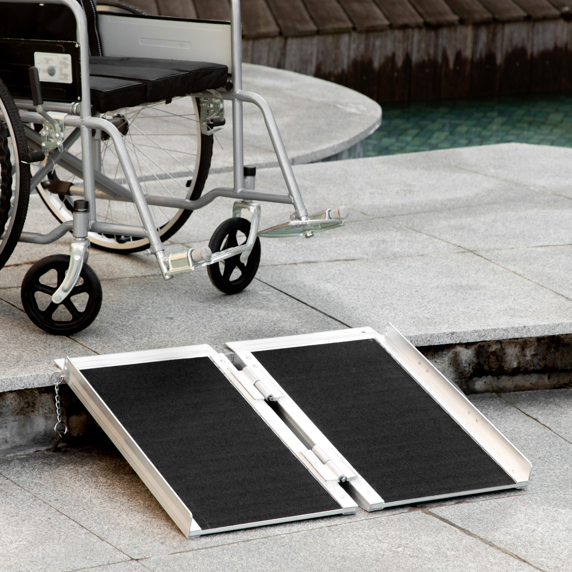 HOMCOM Lightweight Aluminum Wheelchair Ramp: 2ft Non-Skid PVC Portable Scooter Mobility Aid for Easy Access