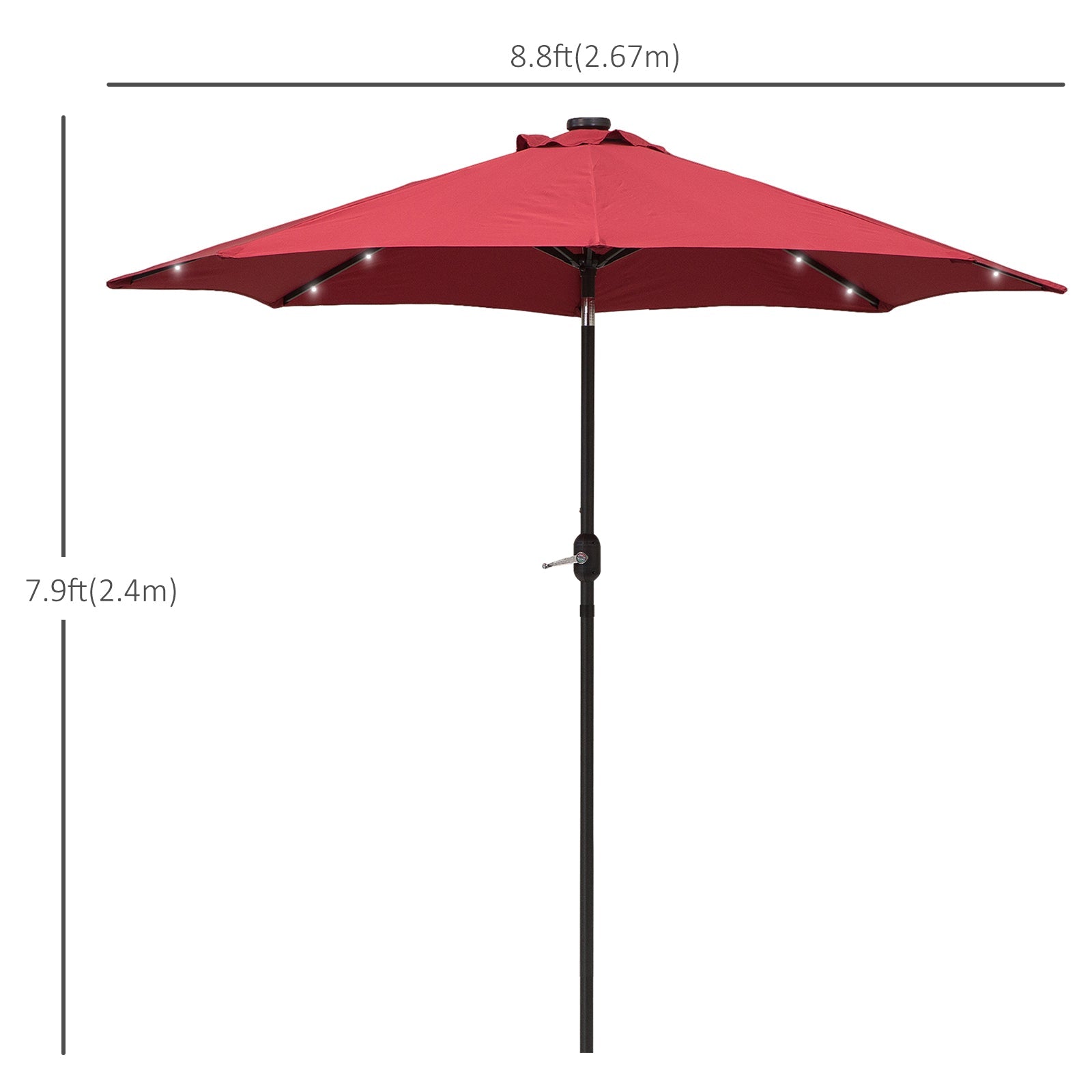 Outsunny 9ft Solar LED Patio Umbrella: Wine Red Tilt Canopy Sunshade for Stylish UV Protection