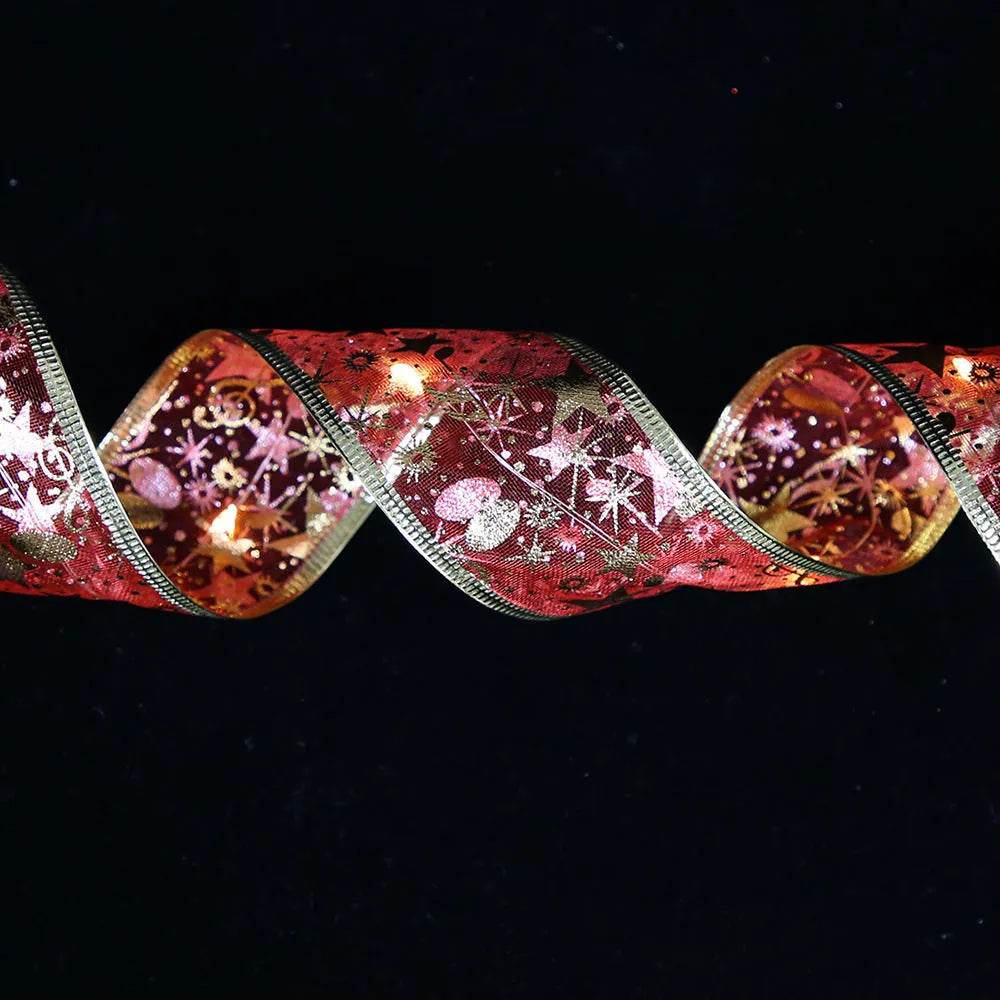 LED Lights Hot Stamping Double-layer Ribbon Christmas Decorations