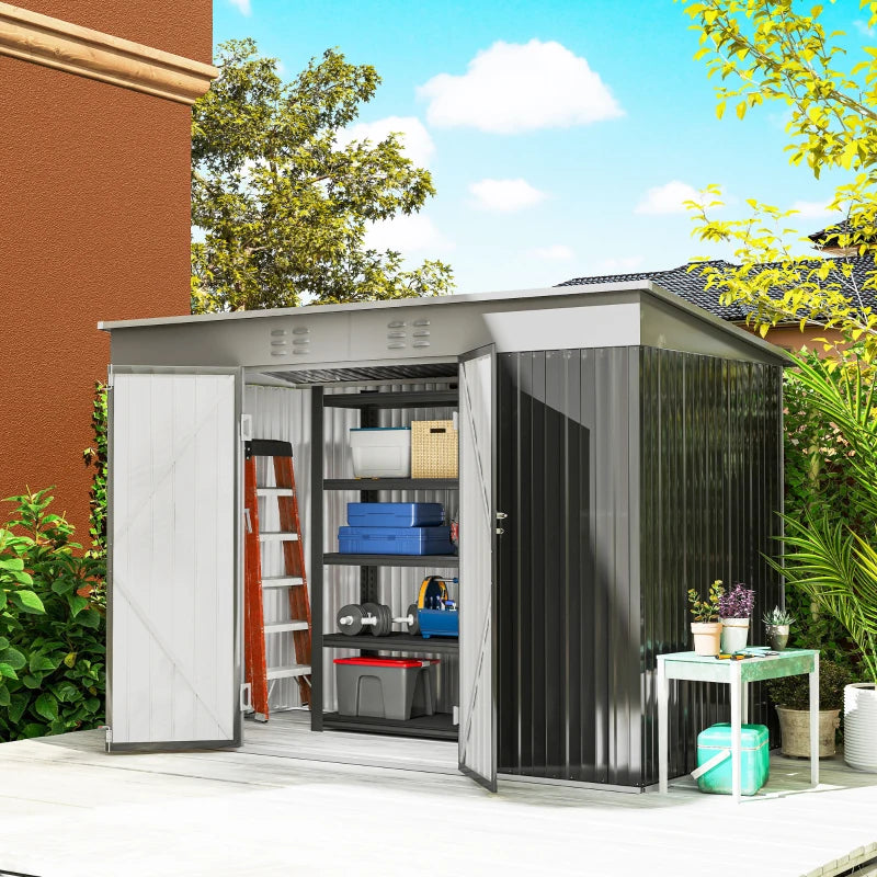 9' x 4' Galvanized Steel Garden Storage Shed with Lockable Doors, Gloves and 2 Air Vents for Backyard, Patio, Lawn