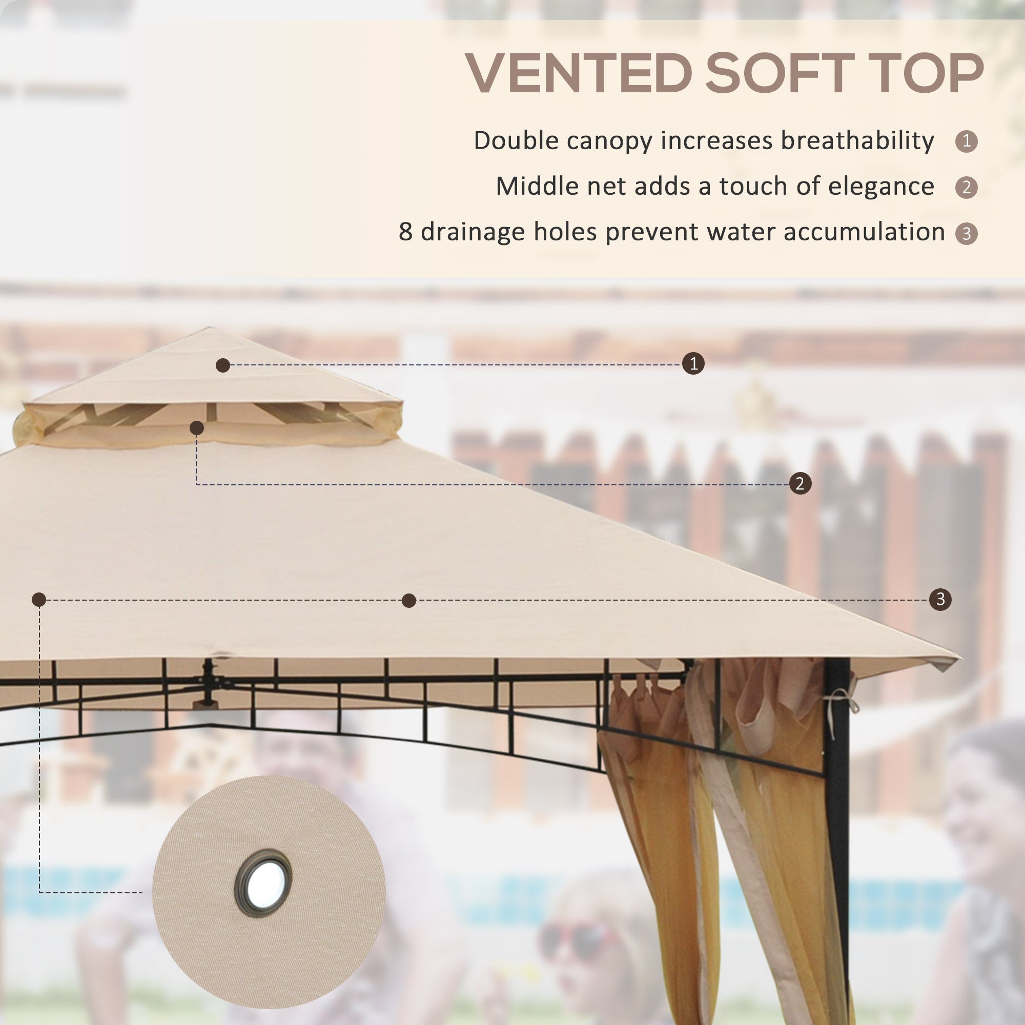 Outsunny 10x10ft Double Tier Garden Gazebo Canopy Outdoor Sunshade Tent Water-Resistant Anti-UV Roof with Metal Frame, Beige
