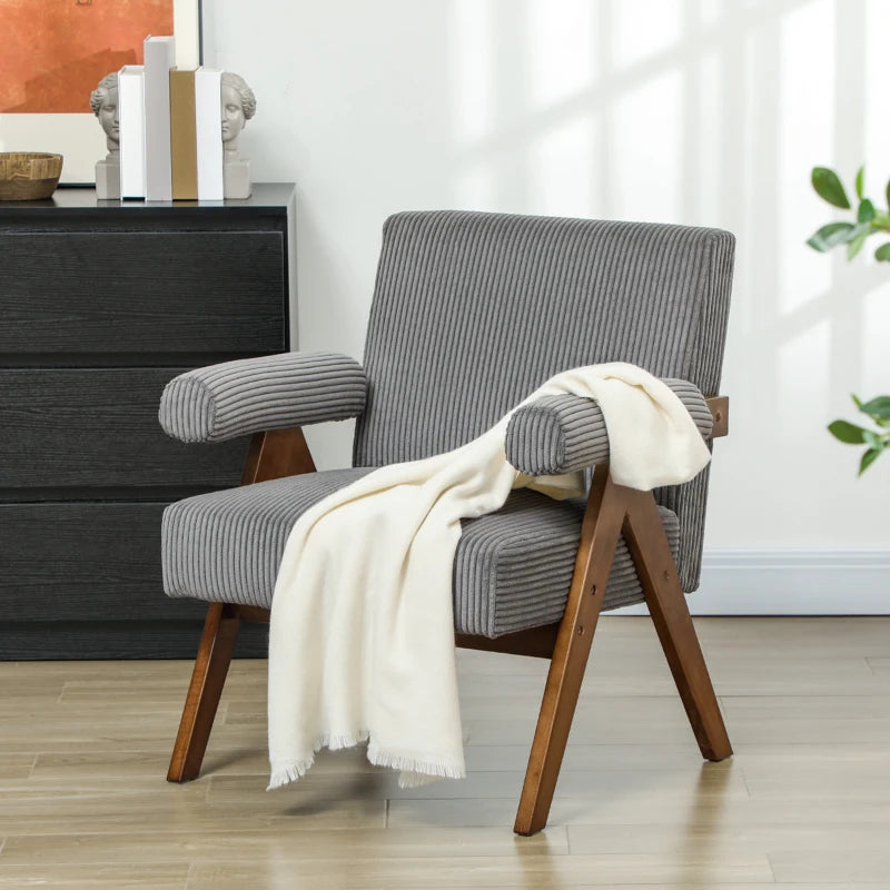 Corduroy Accent Chair Armchair with Wide Seat and Soft Padded Armrests for Reading, Bedroom, Dark Grey