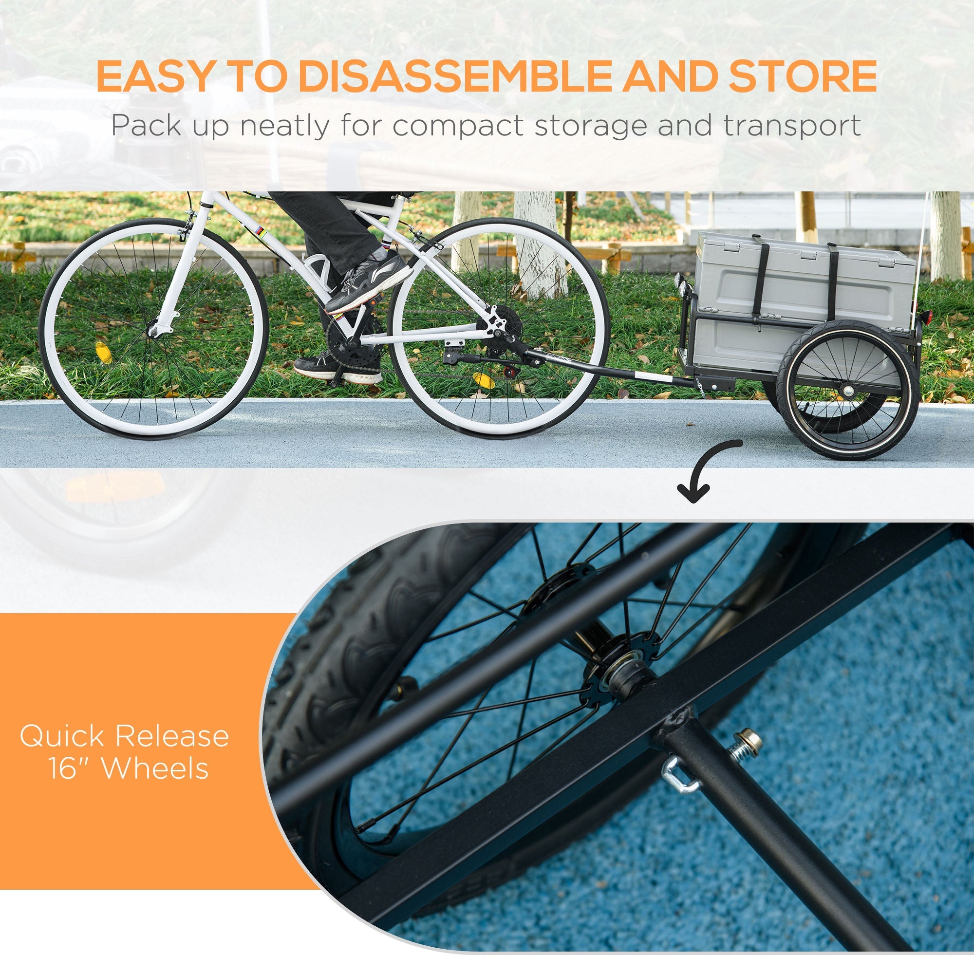 Aosom Steel Trailer for Bike, Bicycle Cargo Trailer with Storage Box, Folding Frame and Safe Reflectors, Max Load 88LBS
