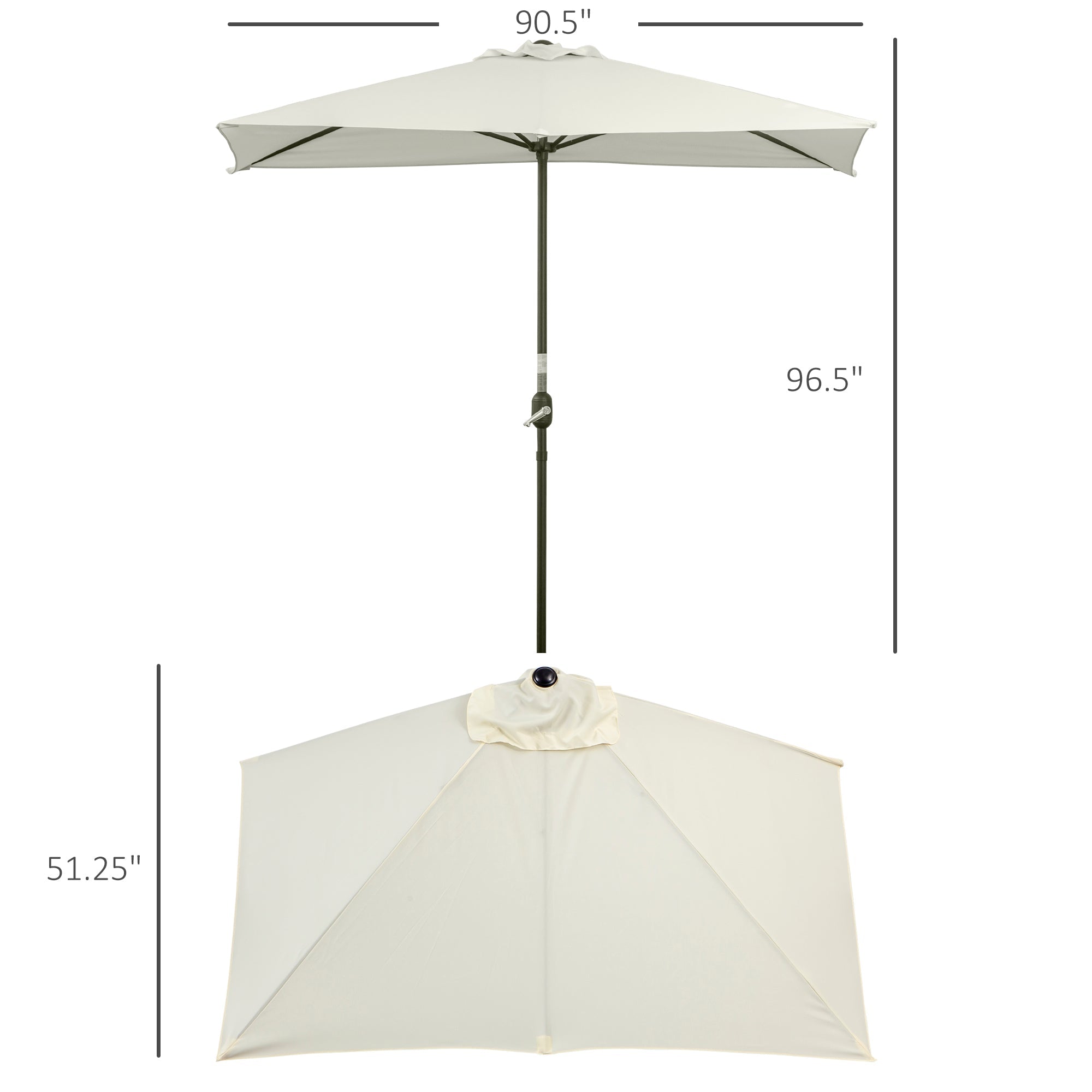 Outsunny 8ft Half Round Umbrella, Outdoor Balcony Parasol Patio Garden Outdoor Window Sun Shade w/ 5 Ribs Beige