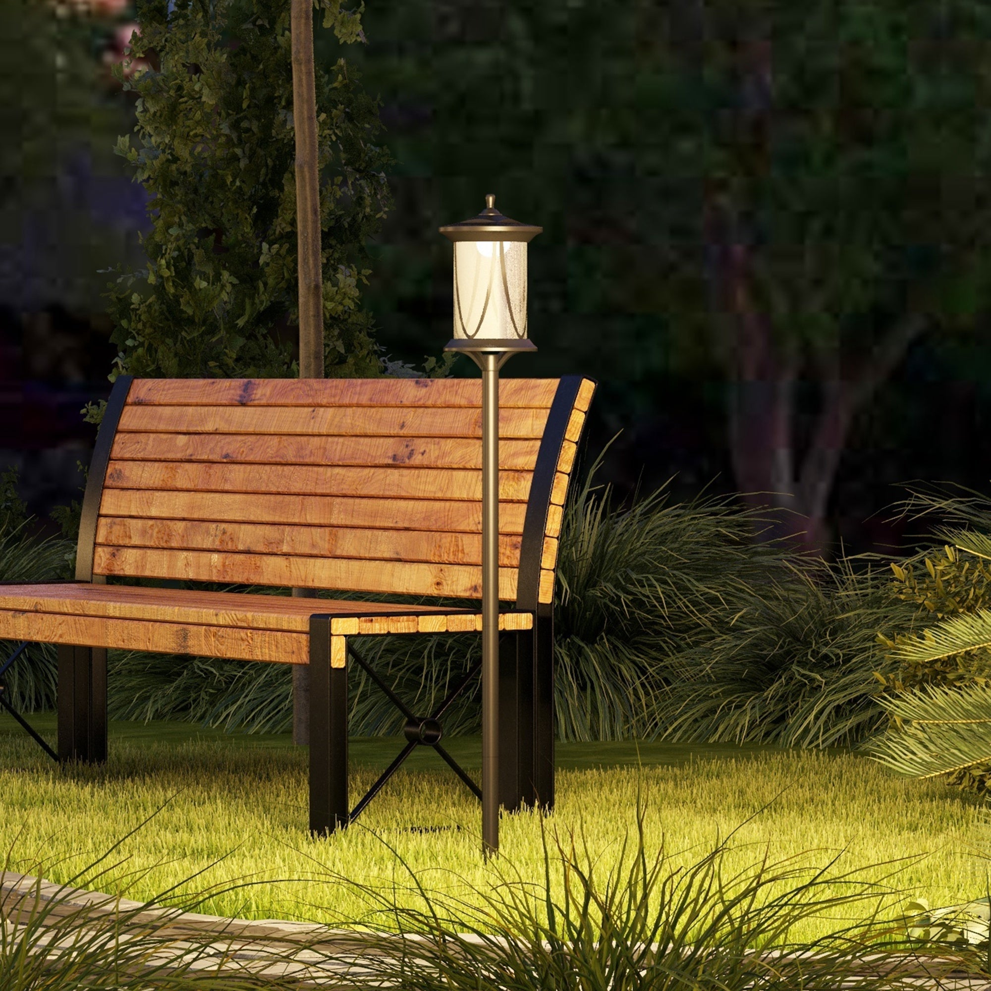 Outsunny 50" Solar LED Post Light, Cool White Outdoor Lamp, Waterproof for Patio, Garden, Pathway
