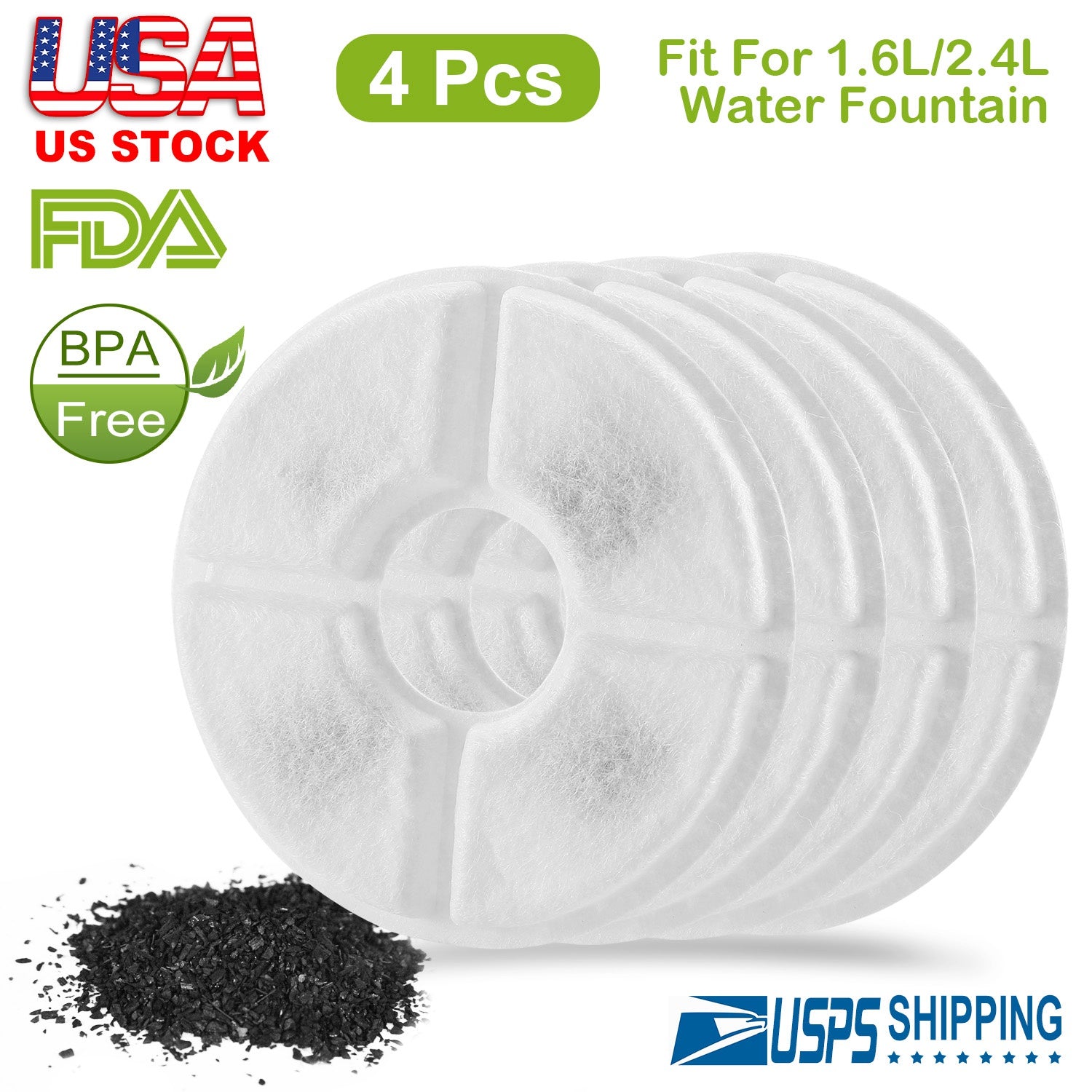 4Pcs Pet Cat Water Fountain Replacement Filters Active Carbon Filter for 1.6L/2.4L Pet Fountain Dispenser Waterer