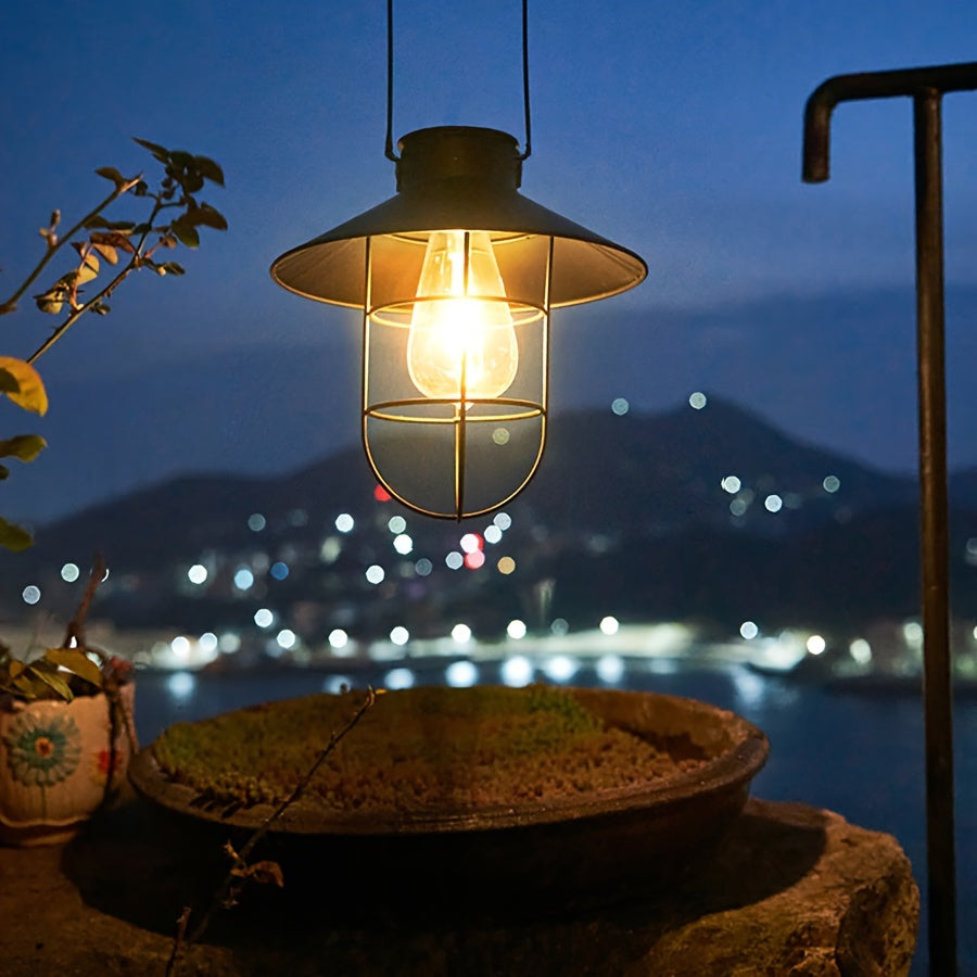 Set of 2 Retro Tungsten Solar LED Lanterns – Vintage Hanging Lights for Outdoor Garden, Yard & Balcony Decoration