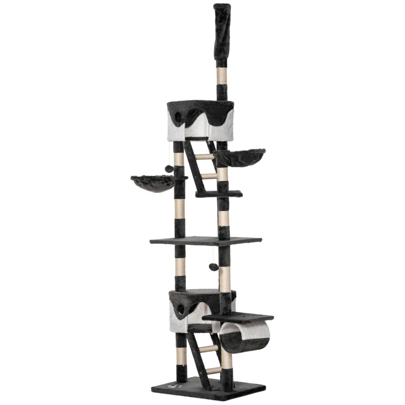 94"-102" Floor to Ceiling Cat Tree, High Cat Condo Scratching Post Activity Center, Multi-Level Play House