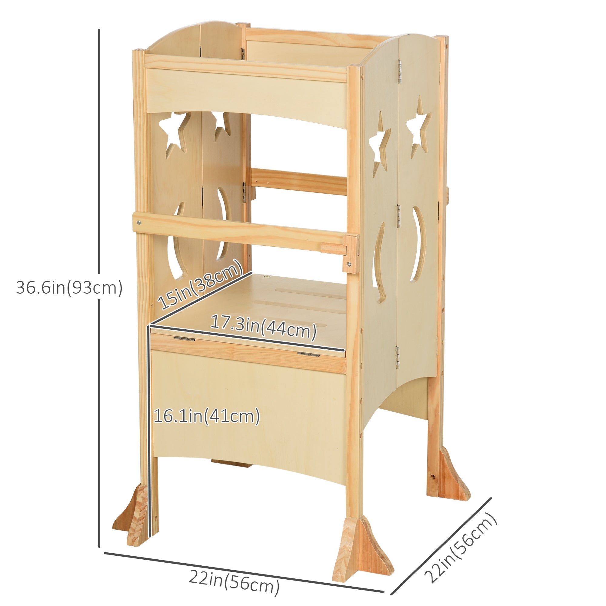 Qaba Step Stool with Support Handles Safety Rail Non-Slip Hardwood Stepping Stool for Kids Toddlers Counter Step Natural