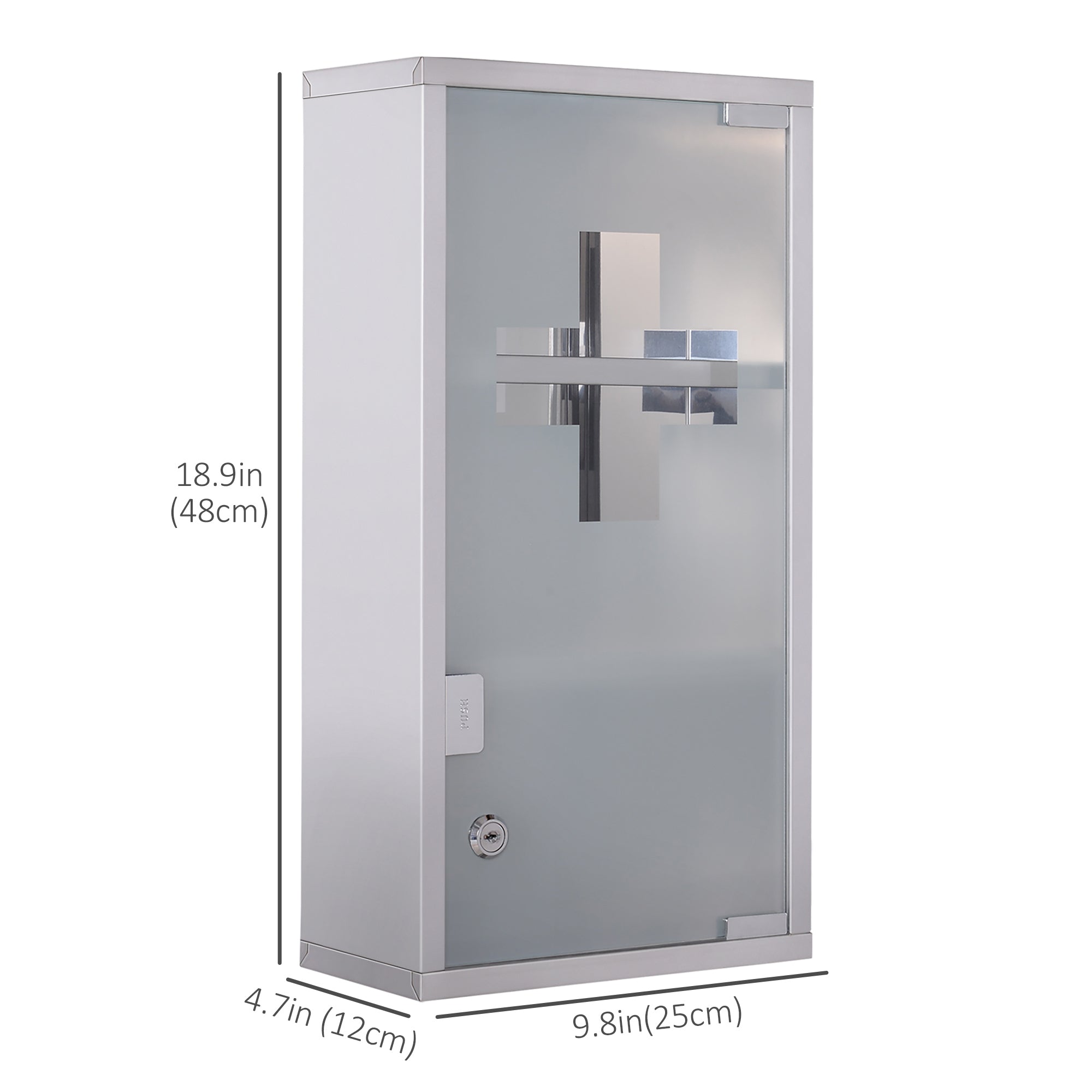HOMCOM Sleek Wall-Mounted Medicine Organizer: Lockable 2-Shelf Glass Door Cabinet with Stainless Steel Frame for Bathroom Storage