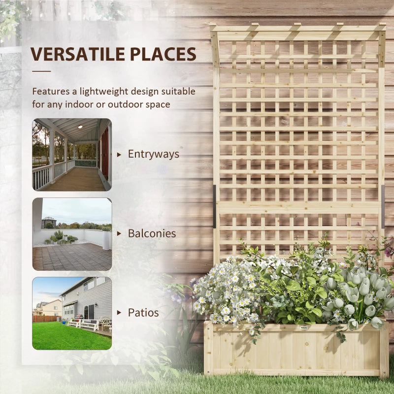 Wood Planter with Trellis for Vine Climbing, Raised Garden Bed, Privacy Screen for Backyard, Patio, Deck, Natural Wood
