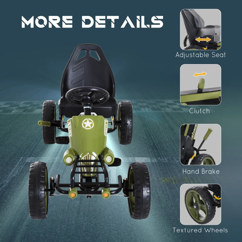 Aosom Kids Pedal Go Kart with Adjustable Seat, EVA Tyres & Safety Handbrake – Green