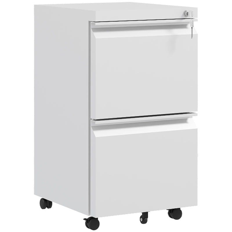 Mobile Vertical Filing Cabinet with Lock, 2-Drawer Steel File Cabinet with Adjustable Hanging Bar for Letter, A4 and Legal Size, White