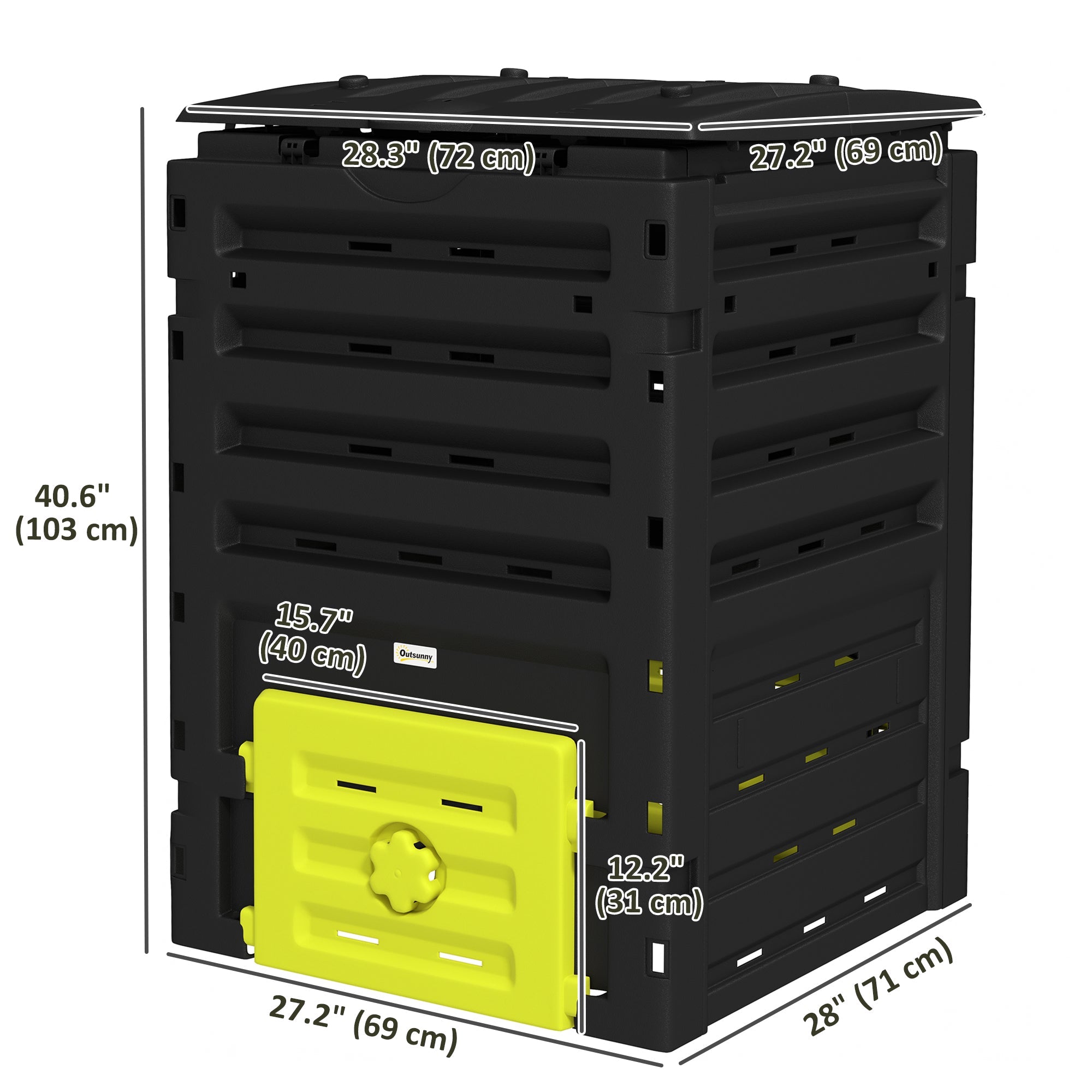 Outsunny Compost Bin, Garden Composter with 80 Vents and 2 Sliding Doors, 120 Gallon (450L), Yellow