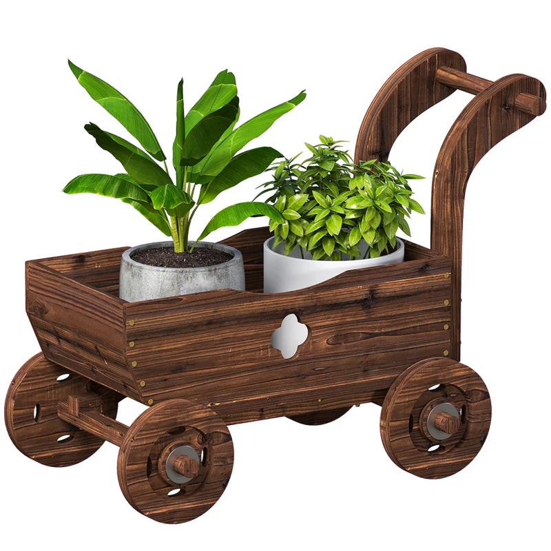 Wagon Flower Planter Cart with Wheels, Garden Wagon with Handle for Outdoor Patio Yard, Carbonized