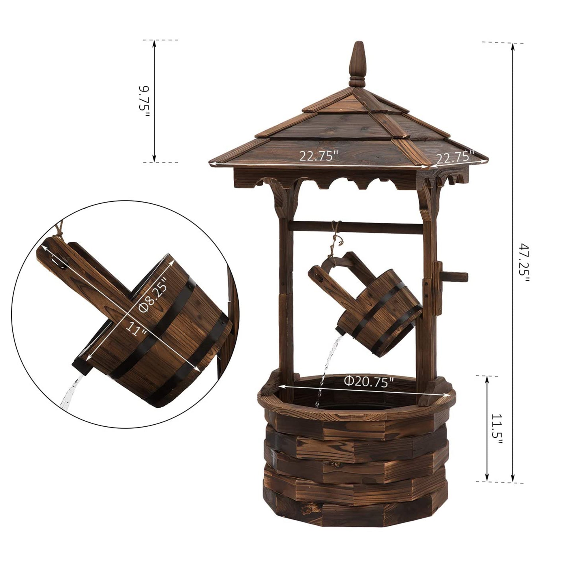 Outsunny Rustic Barrel Waterfall Fountain Wood Garden Decor with Pump Charming Outdoor Feature