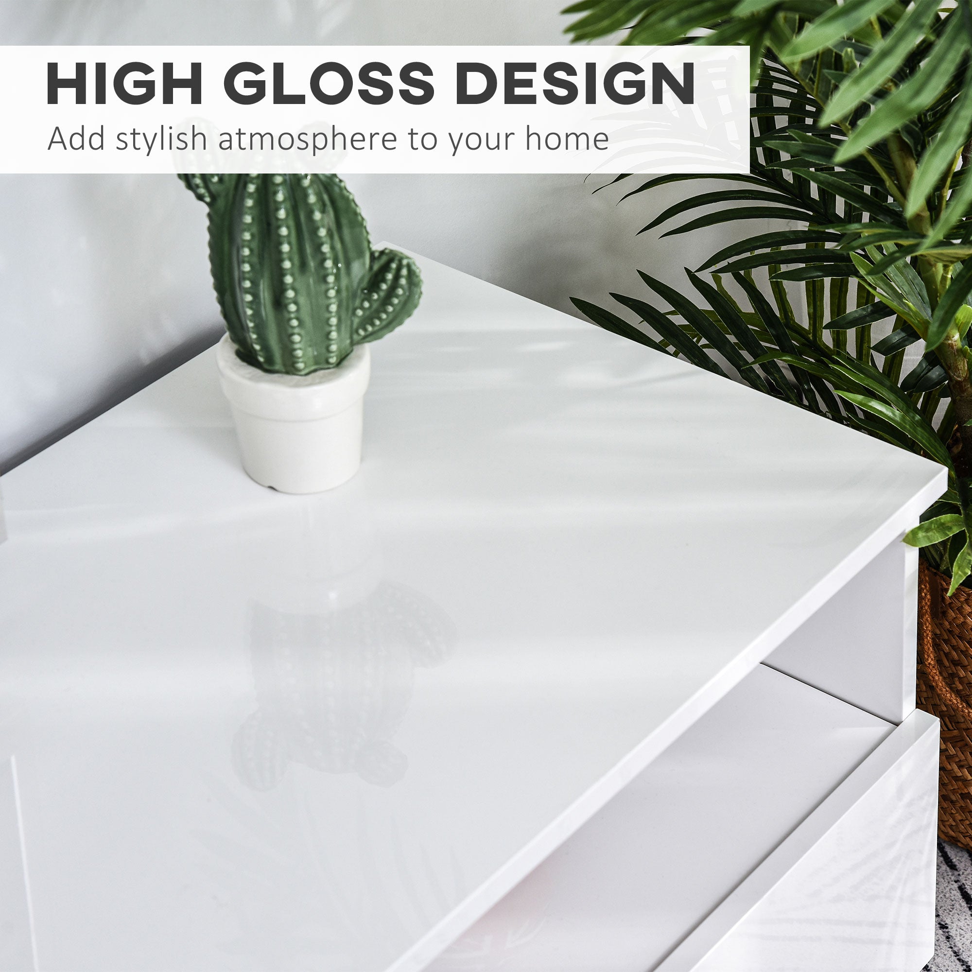 HOMCOM LED TV Cabinet: 71" High Gloss, Modern Storage Unit, Entertainment Center, White