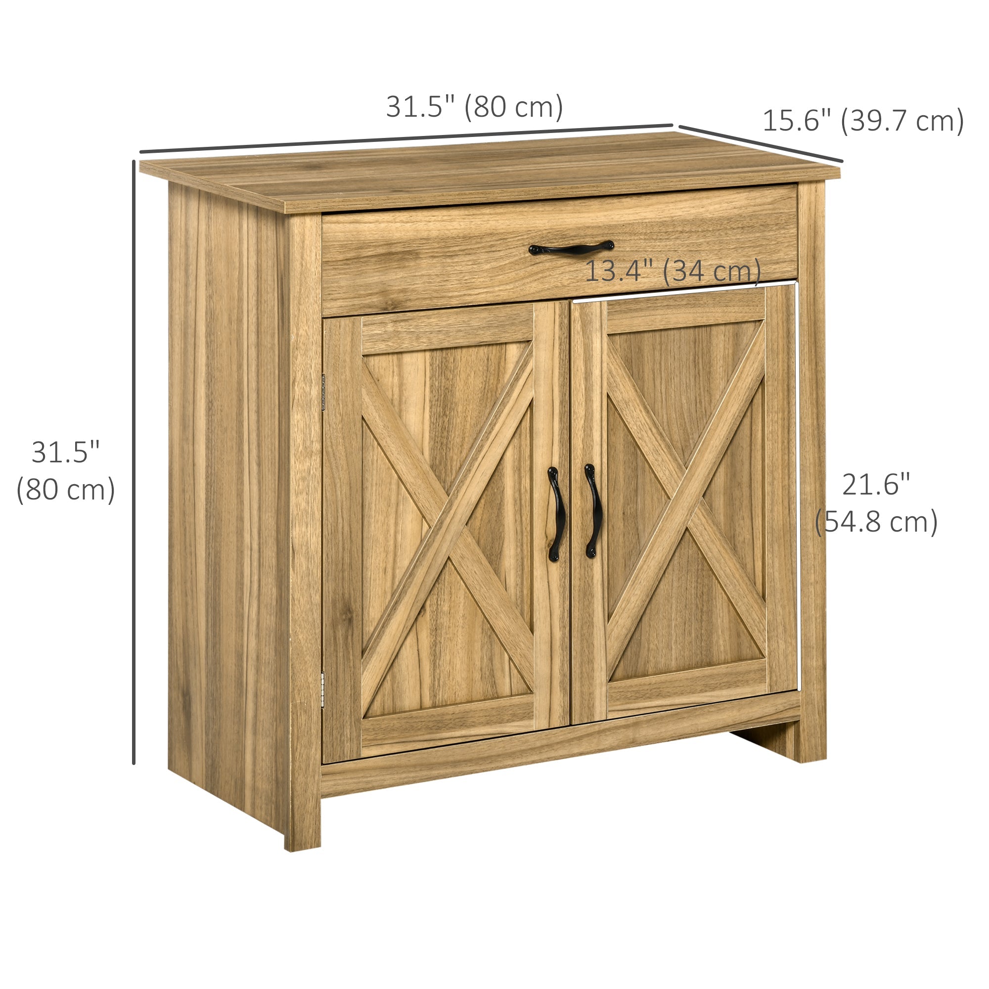 HOMCOM Rustic Barn Door Cabinet: Farmhouse Sideboard Buffet Storage Cabinet, Coffee Bar for Living Room, Entryway, Natural Wood Effect