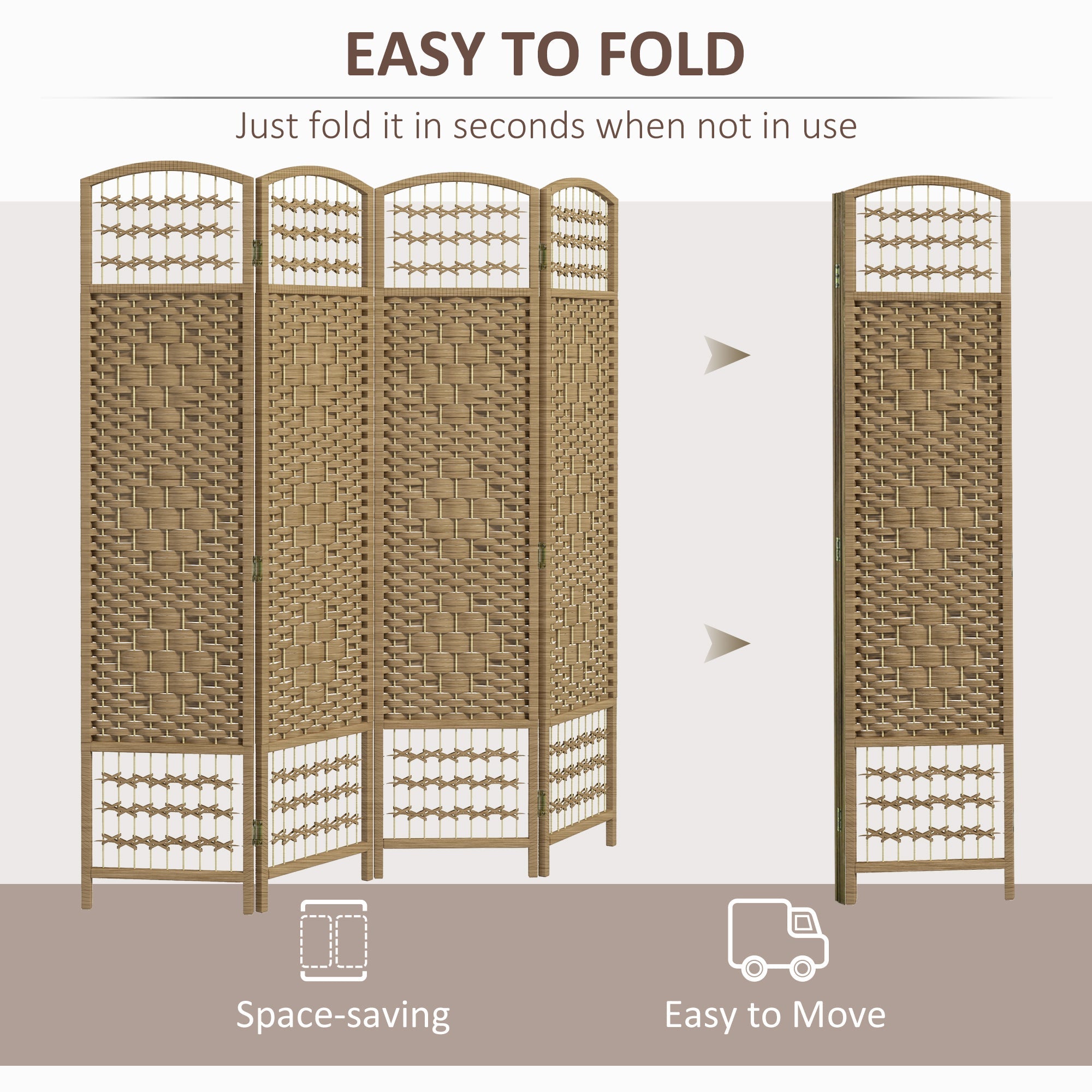 HOMCOM 4-Panel Folding Room Partition: Portable Privacy Screen, Wave Fiber Room Partition for Home Office, Natural