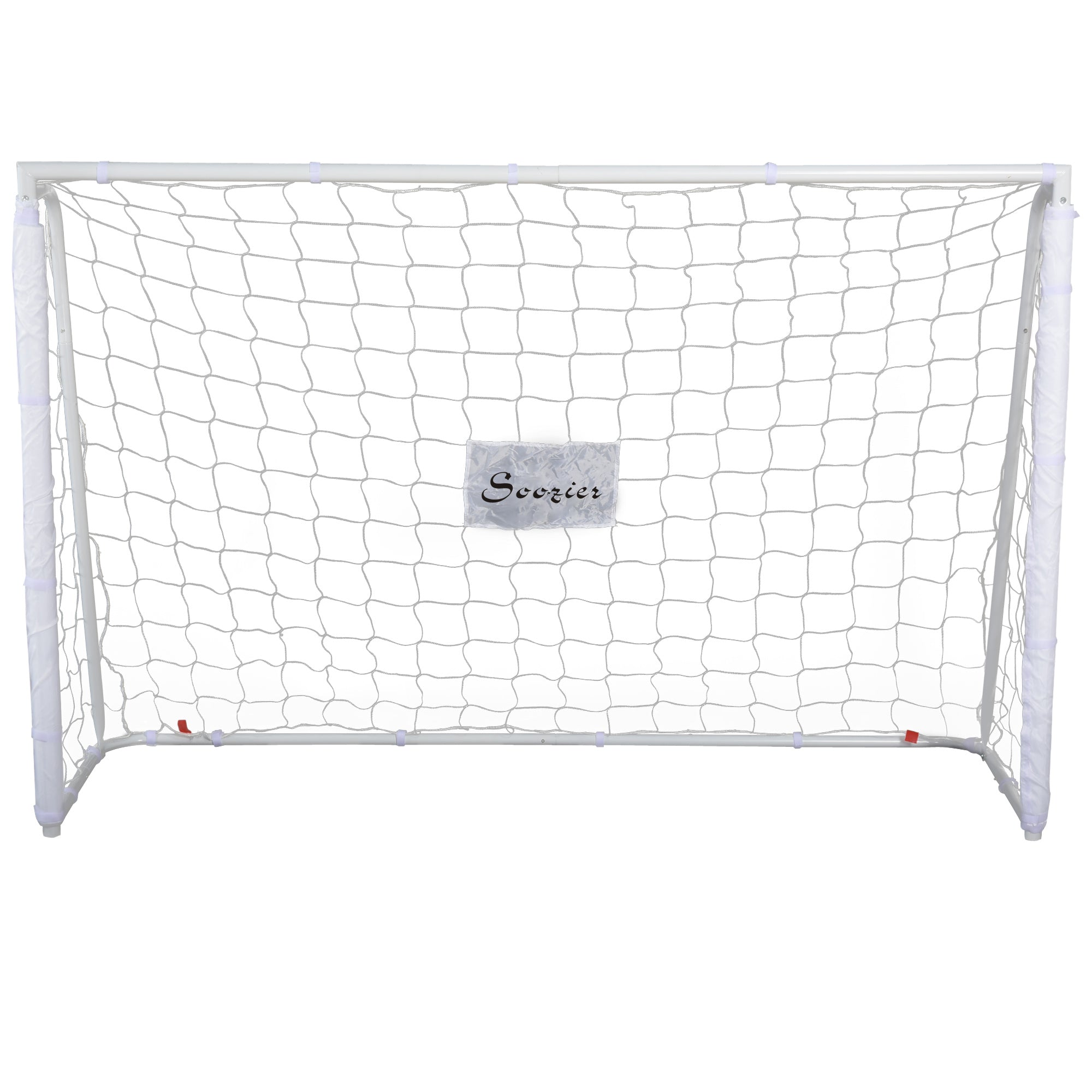 Soozier 6ft x 4ft Soccer Goal Net with Metal Frame, PE Mesh, Ground Stakes, Easy Assembly, White