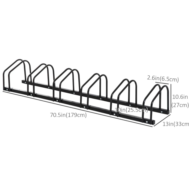 6-Bike Bicycle Floor Parking Rack Cycling Storage Stand Ground Mount Garage Organizer for Indoor and Outdoor Use Black