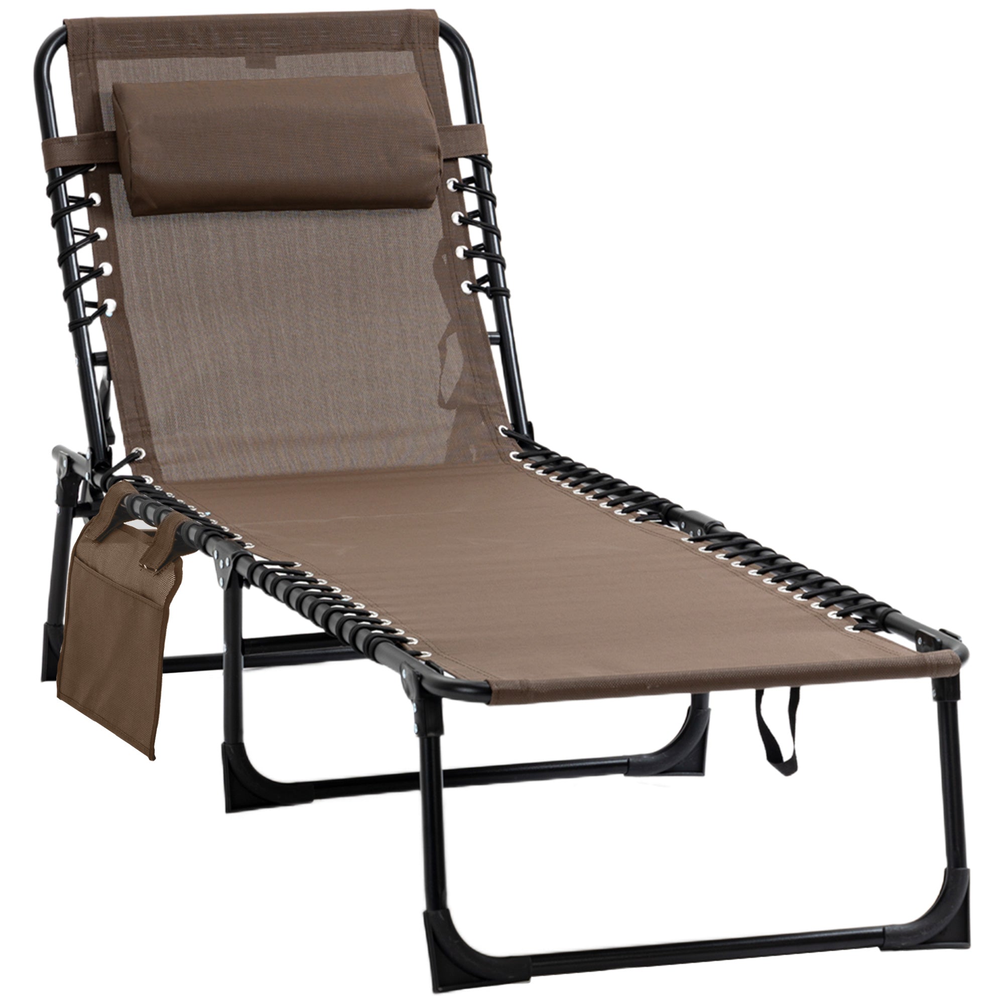 Outsunny Outdoor Folding Chaise Lounge, Reclining Lounge Chair with Adjustable Backrest and Removable Pillow, Brown