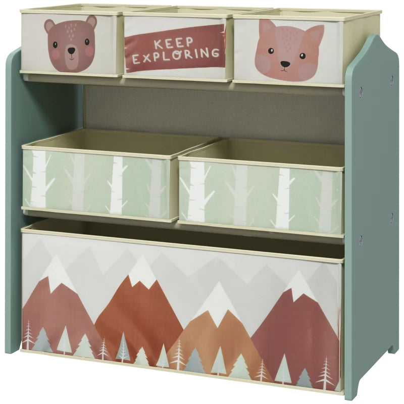 Qaba Toy Organizer with 6 Storage Bins, 25" x 12" x 26", Green