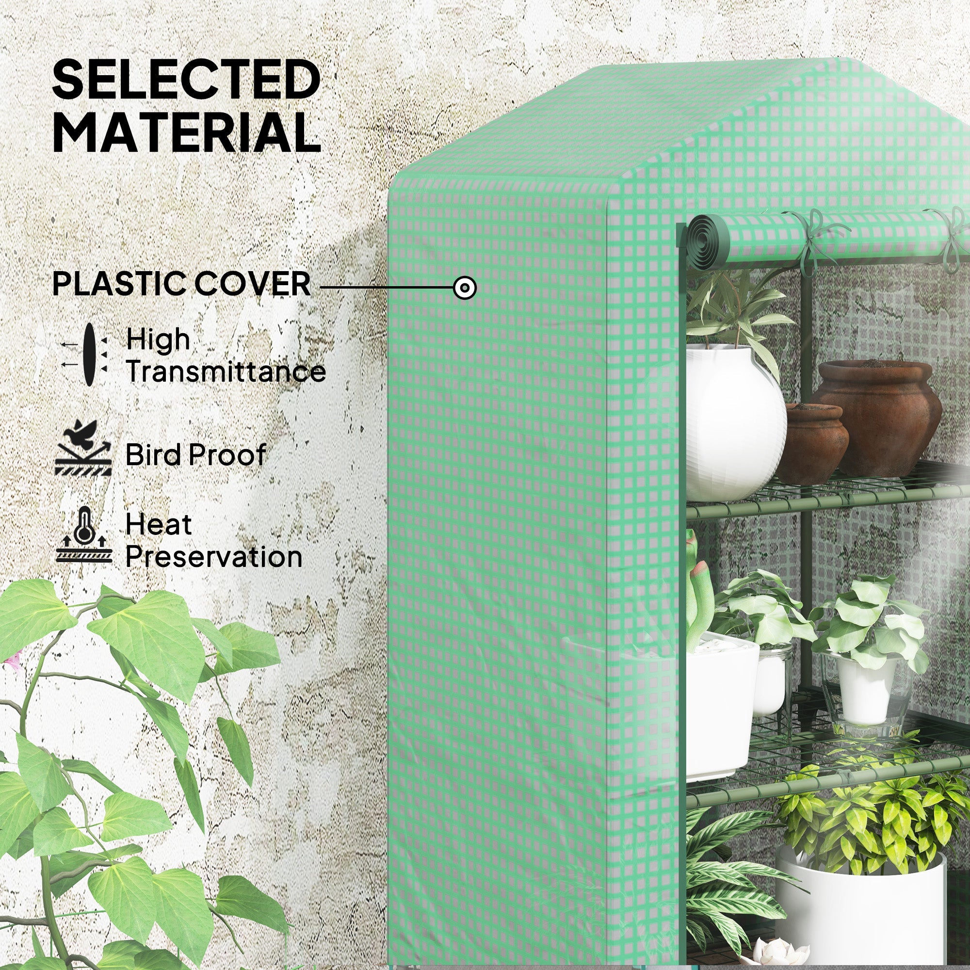 Outsunny 3 Tier Mini Greenhouse, Portable Flower Stand with Shelf Clips, Indoor Greenhouse with Steel Frame, Green