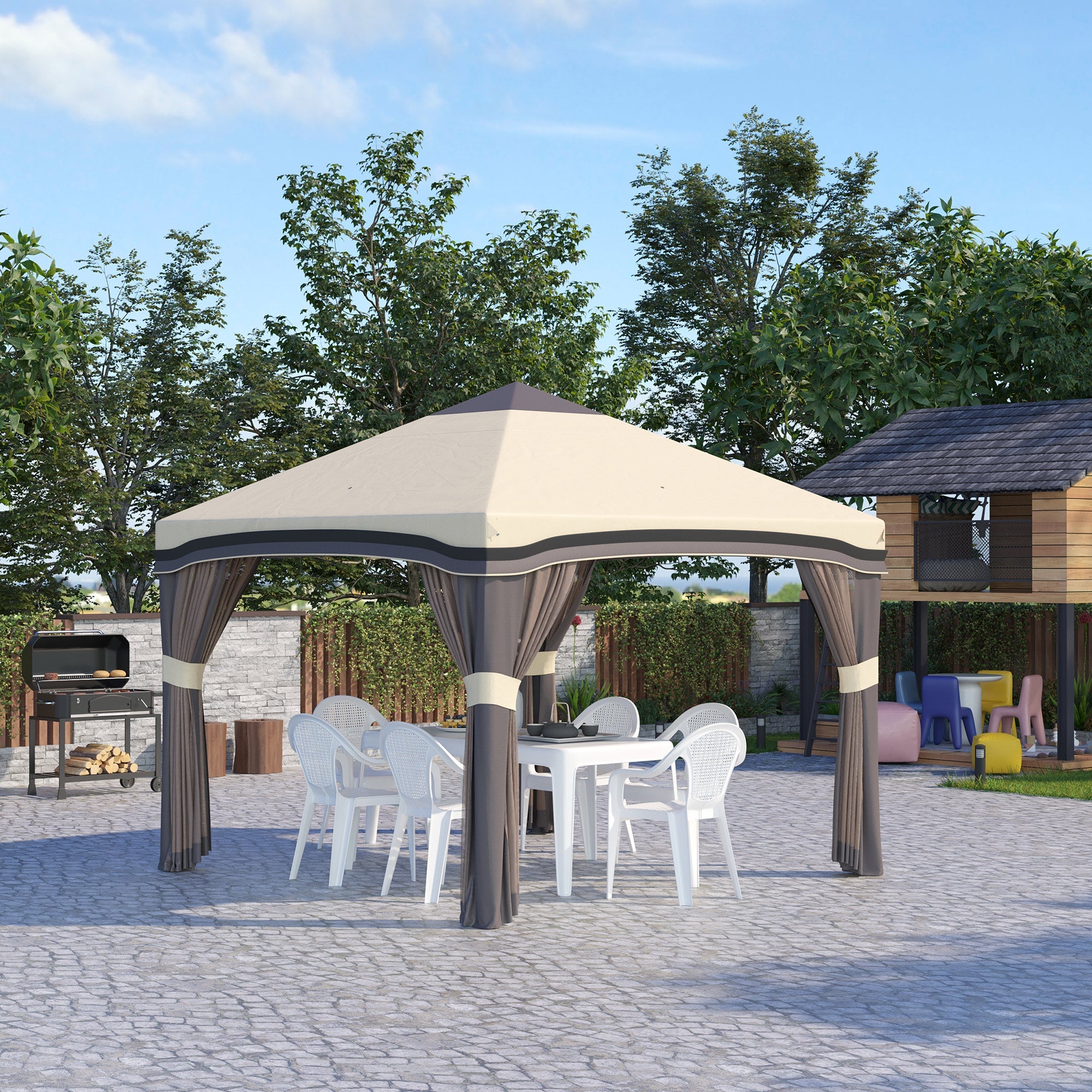 Outsunny 10x10 Pop Up Canopy with Netting & Storage Bag, Adjustable Height - Perfect for Parties, Garden, Patio