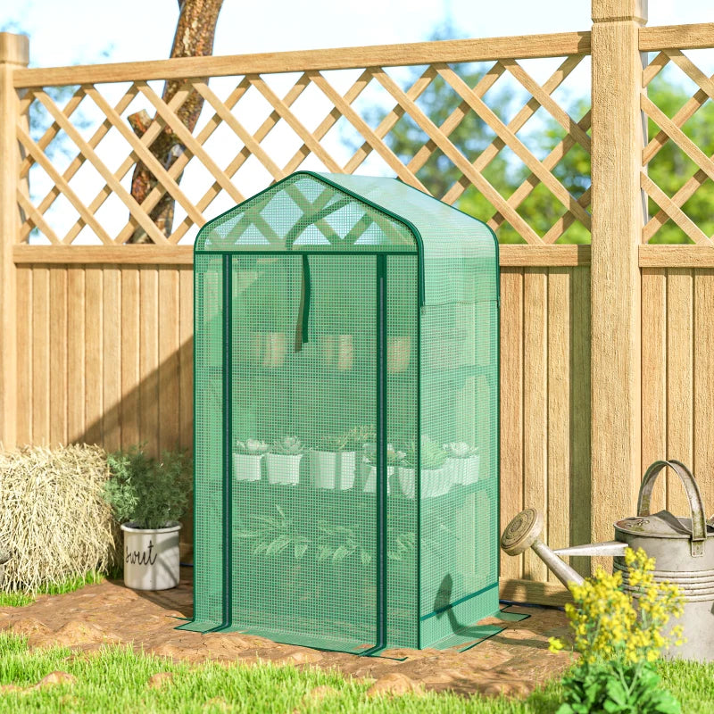 Mini Greenhouse with Screen Roof, Portable Small Greenhouse with Roll-Up Zipper Door, 27.6" x 19.7" x 50", Green