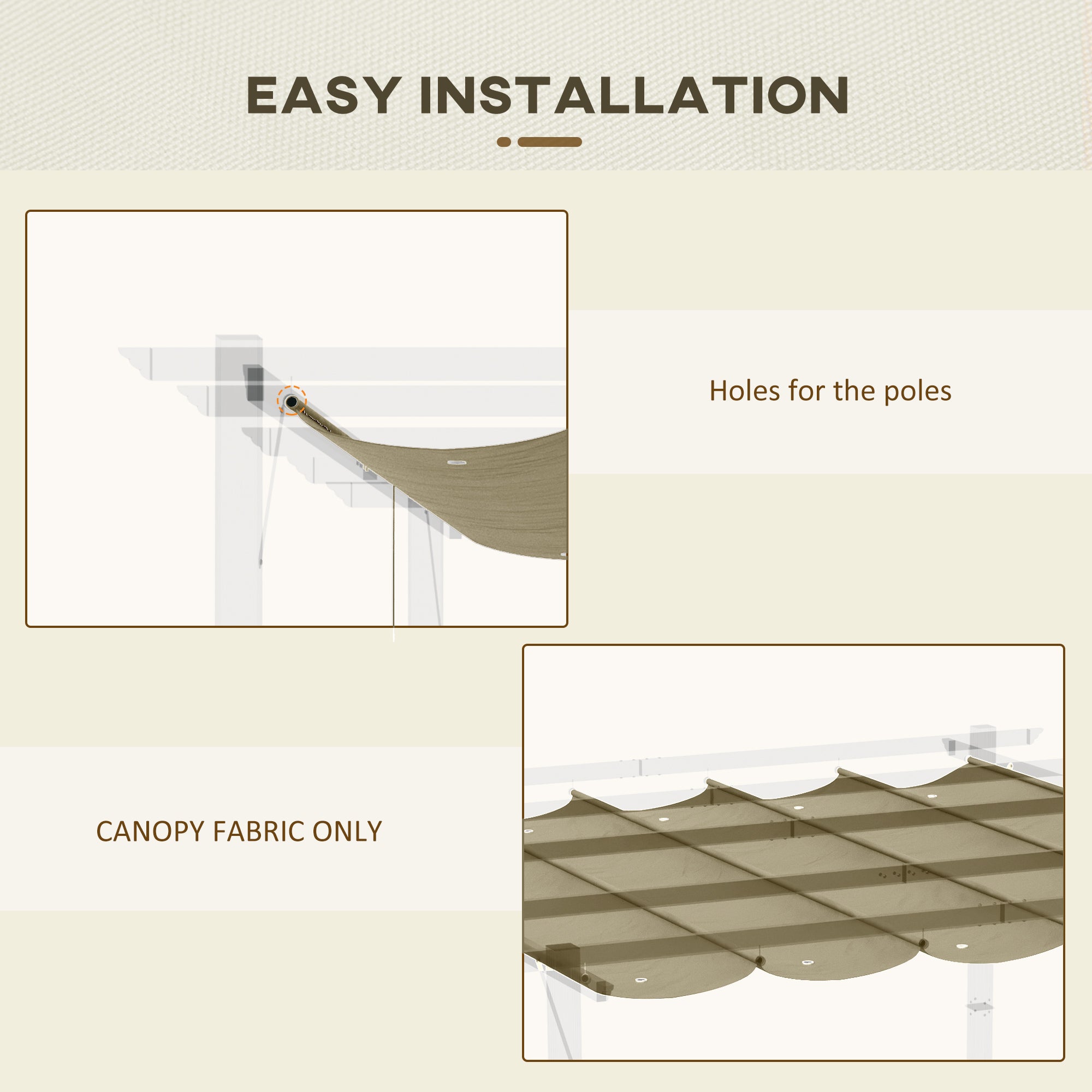 Outsunny Tan Pergola Canopy Replacement, 9.8' Square Retractable Cover for Outdoor Pergolas