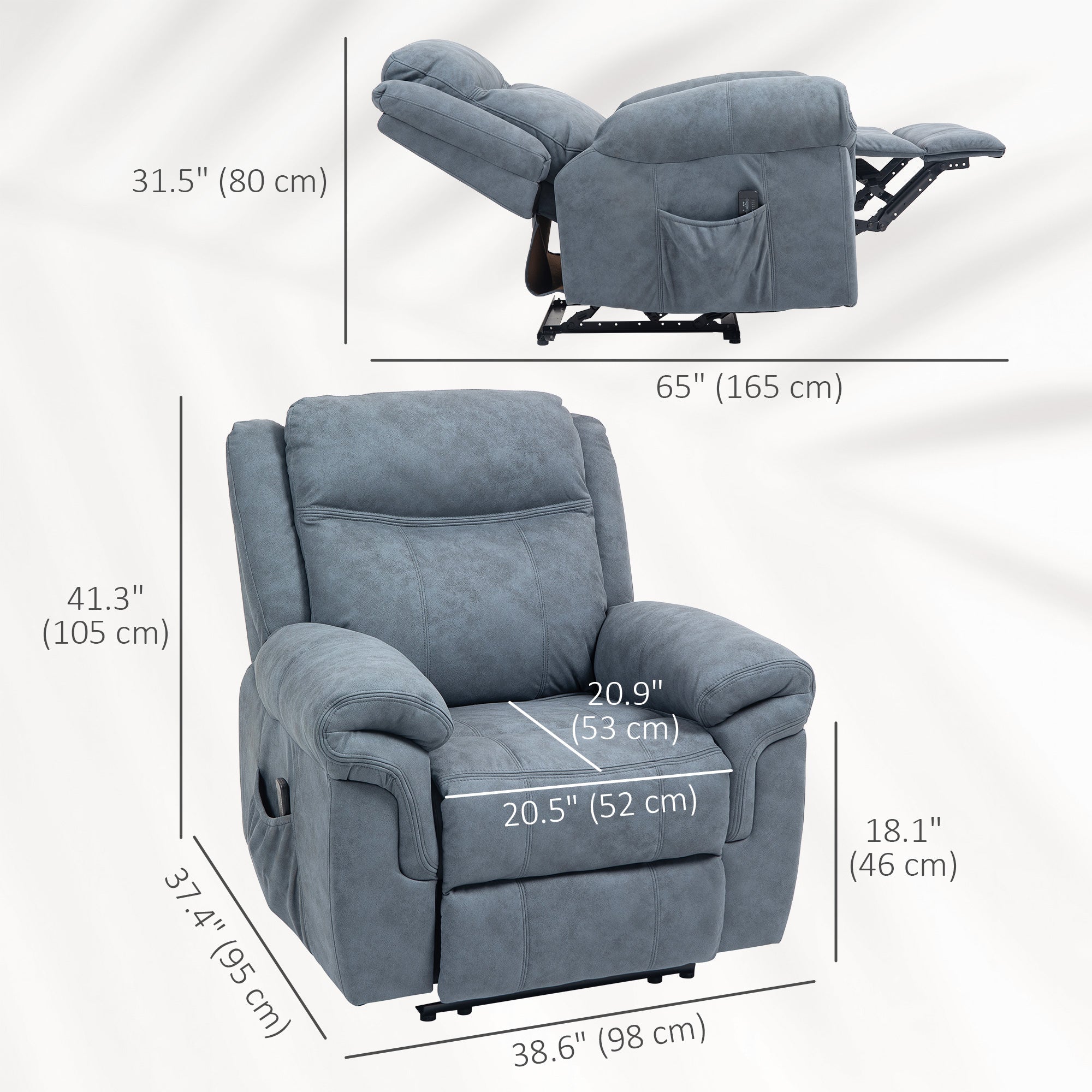 HOMCOM Manual Recliner Chair with Vibration Massage, Side Pockets, Microfibre Reclining Chair for Living Room, Blue