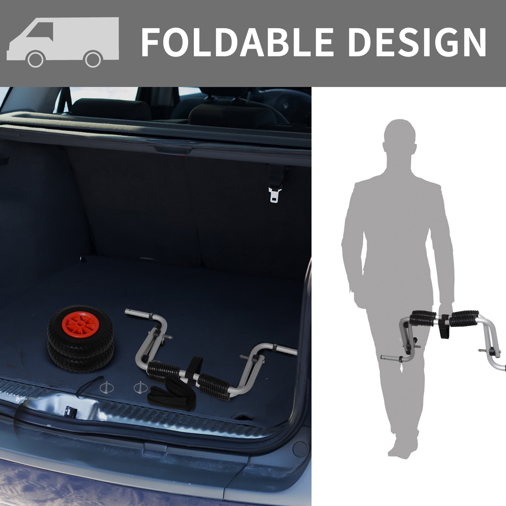 Soozier Kayak Cart Dolly with Flat-Free Wheels and Aluminum Frame for Kayaks, Canoes, Paddleboards, Folding Design, Silver