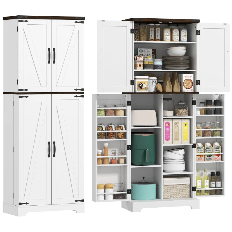 64" Tall Kitchen Pantry Cabinet with Spice Racks and Adjustable Shelves, White