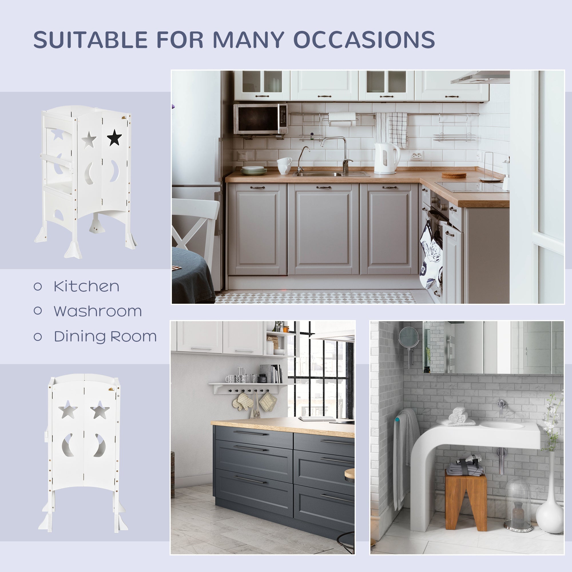 Qaba Foldable Toddler Kitchen Stool with Blackboard & Safety Handrail in White for Ages 3-6