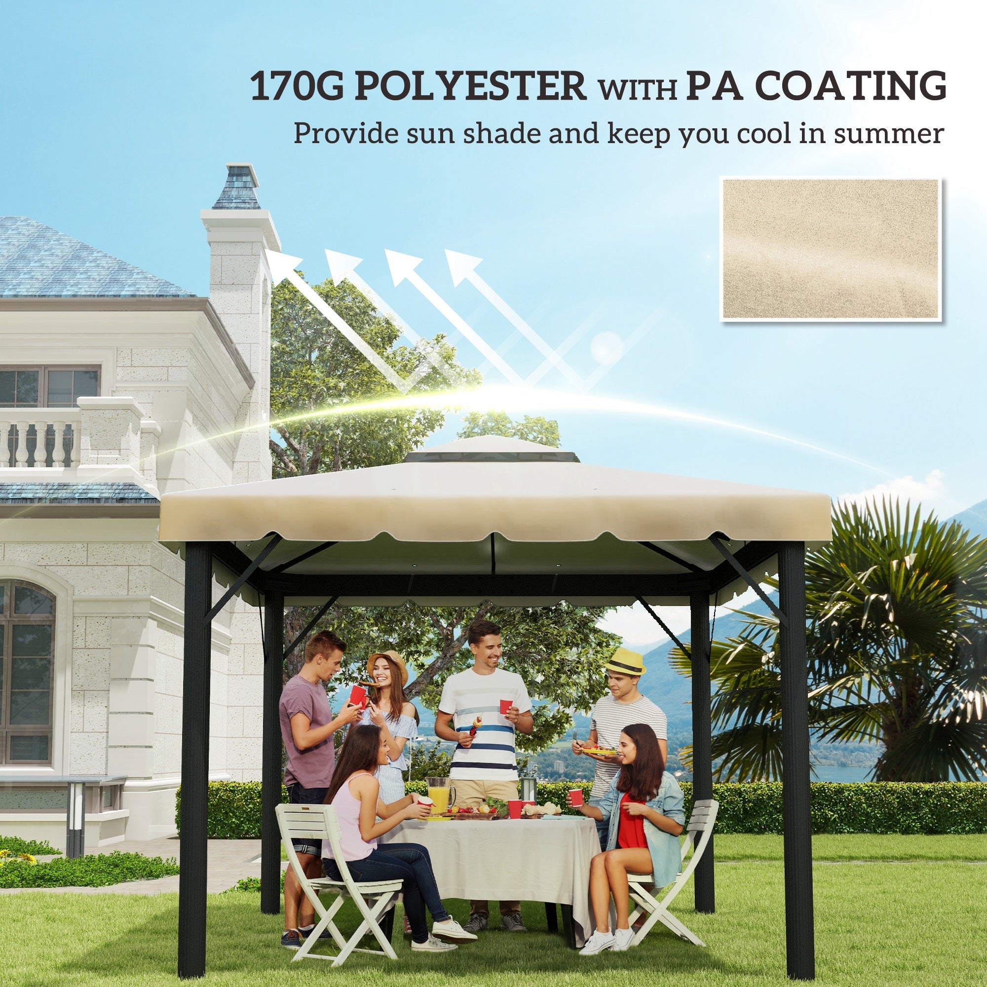 Outsunny 9.8' x 9.8' Gazebo Replacement Canopy, Gazebo Top Cover with Double Vented Roof for Garden Patio Outdoor (TOP ONLY), Beige