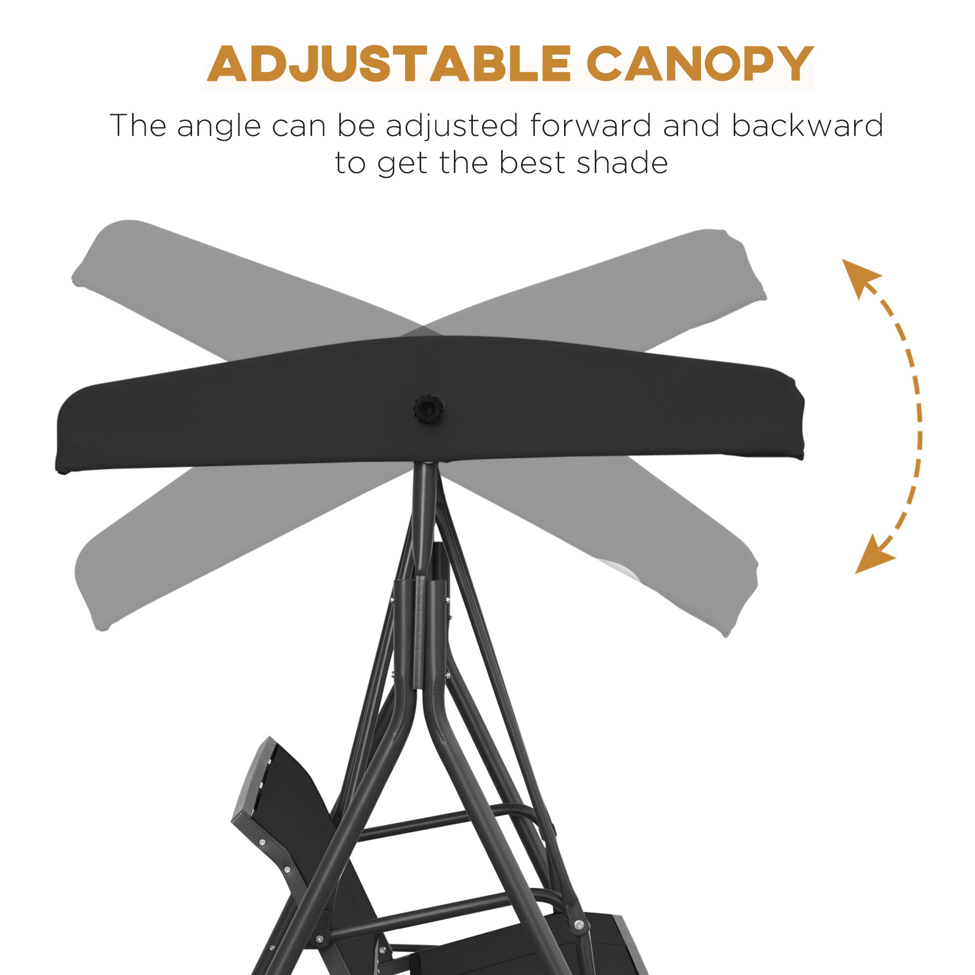 Outsunny 3-Seater Swing Chair Covered Garden Hammock A-Frame Outdoor Porch Glider Sling Seat with Adjustable Canopy Cover, Black