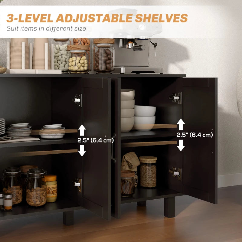 Kitchen Sideboard Cabinet with 4 Barn Doors and 2 Adjustable Shelves, Buffet Table for Living Room, Hallway, Black