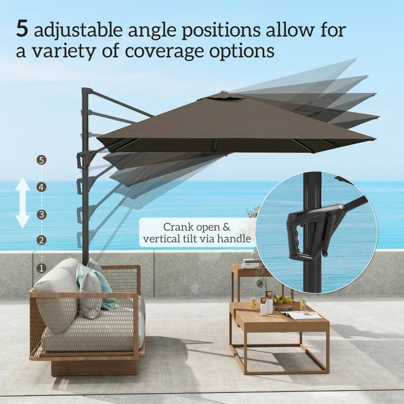8'x8' Square Patio Hanging Offset Umbrella, Outdoor Cantilever Parasol w/ Cross Base, Tan
